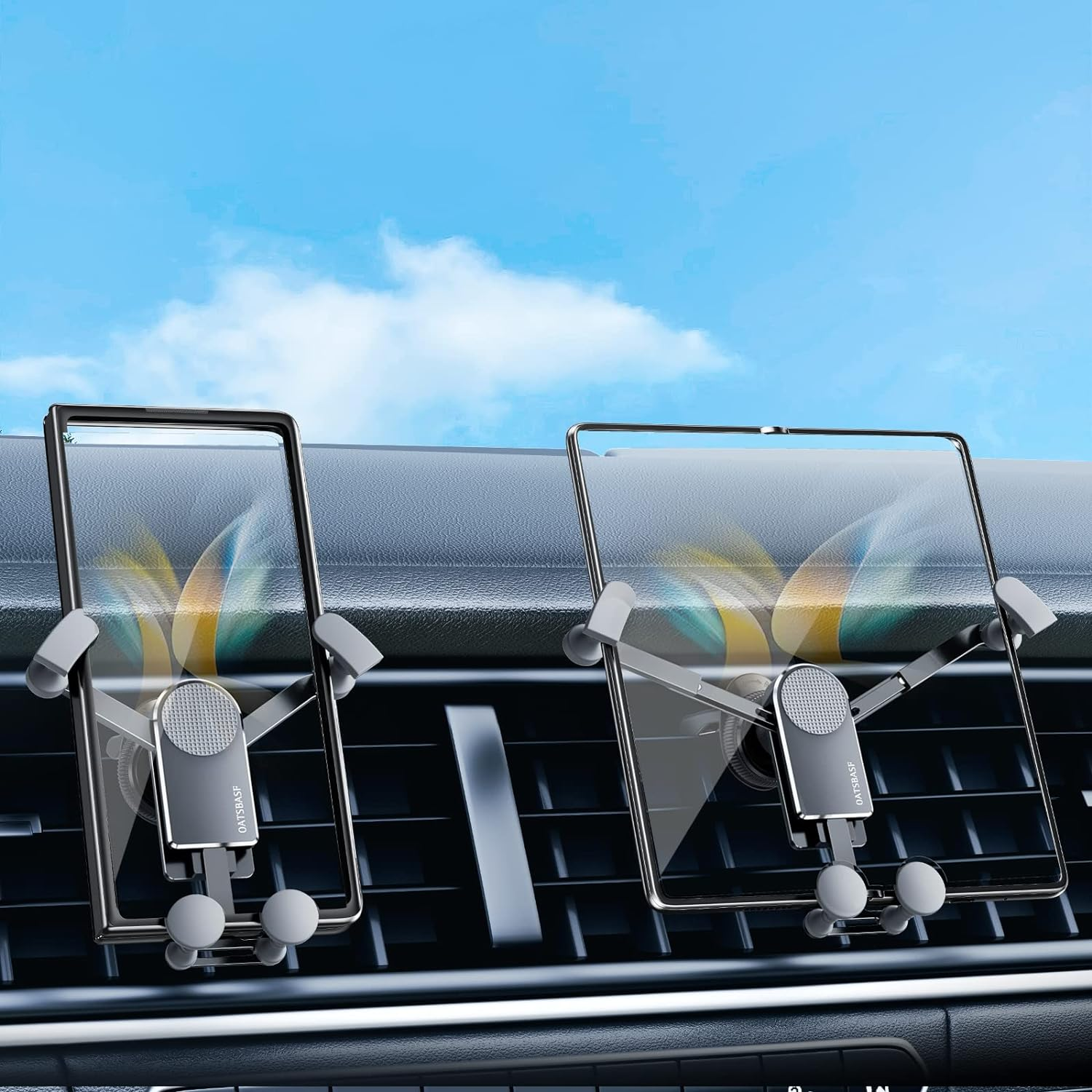 Xuenair Amazing Z Fold Car Mount Universal Car Mount Aluminum,Vent Samsung Z Fold 3 Car Mount for Galaxy Z Fold 4 3 2[Without CASE] S21 S20 Iphone 13 Pro Max 4.7-8" Phones-Black