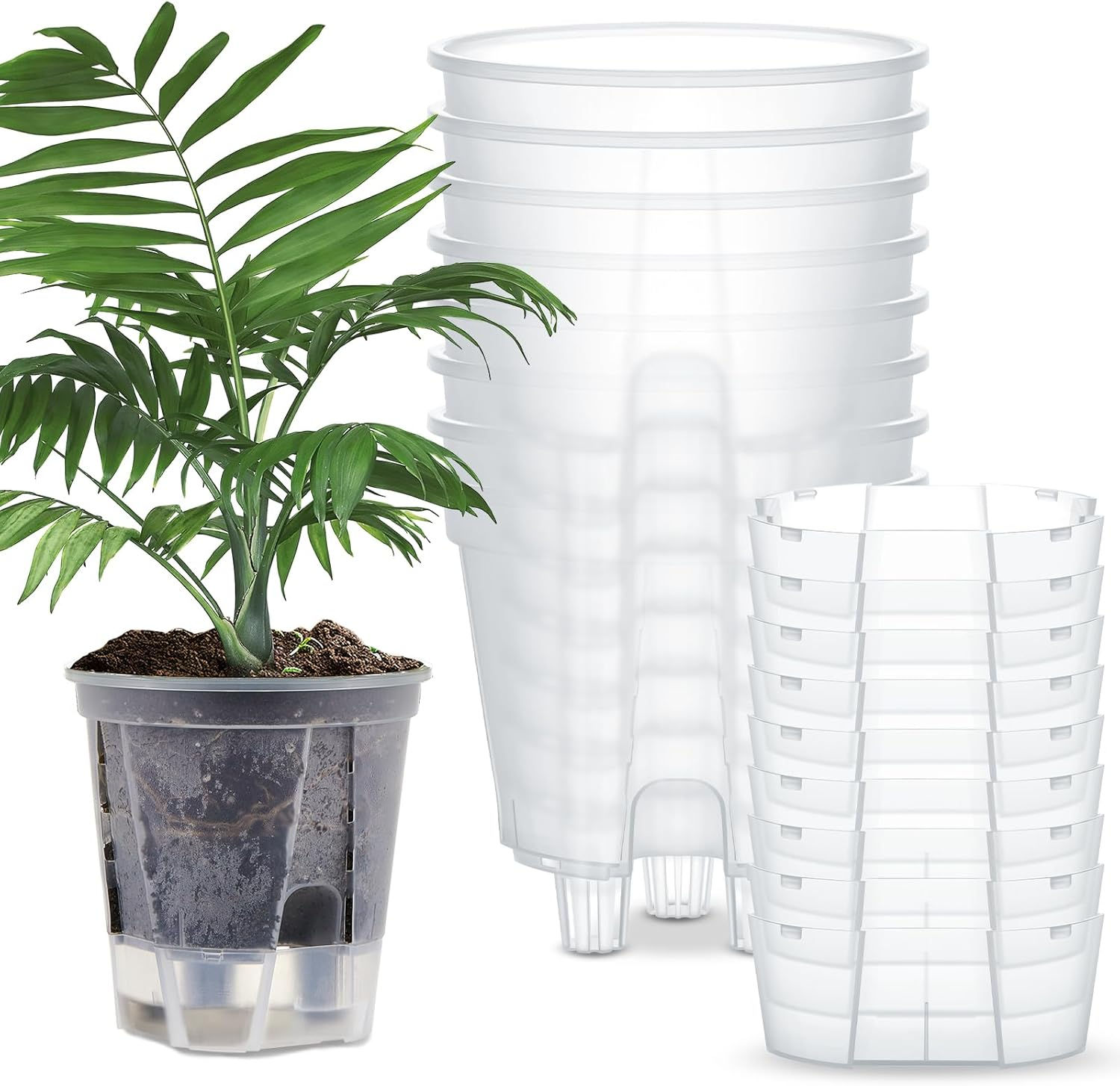 Wonderjune 9 Pcs Self Watering Pots for Indoor Plants with Deep Reservoir and High Drainage Holes for Outdoor Plants and Flowers(Clear,4.72'', 5.91'', 7.09'') image number 5