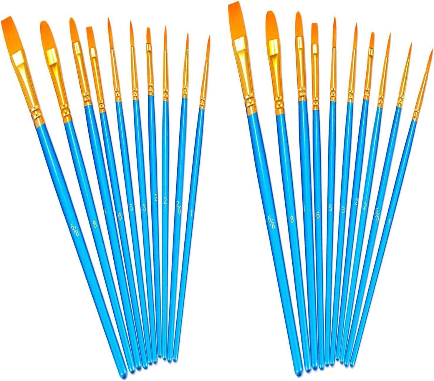 SLLINQKX Paint Brushes Set, 2 Pack 20 Pcs round Pointed Tip Paintbrushes Nylon Hair Artist Acrylic Paint Brushes for Acrylic Oil Watercolor, Face Nail Art, Miniature Detailing & Rock Painting, Blue image number 3