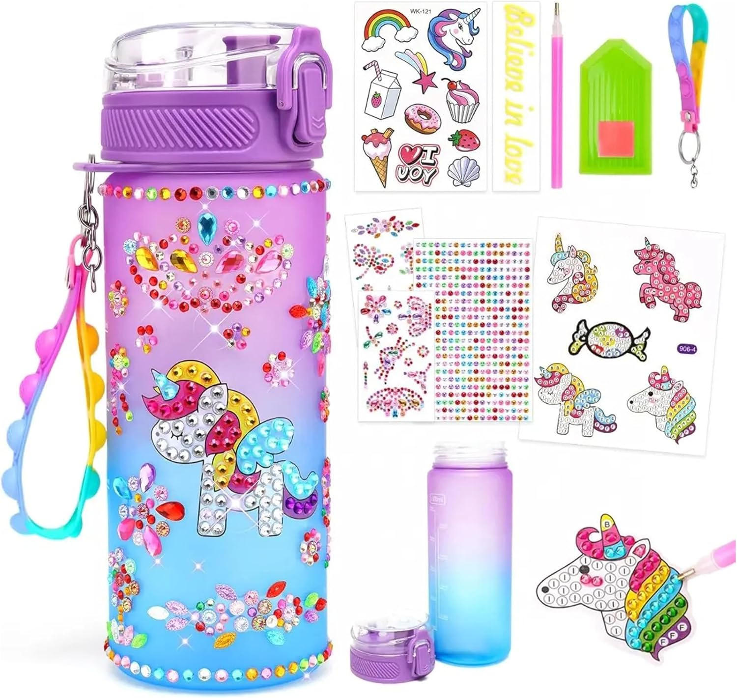 Unicorn Decorate Your Own Water Bottle Kits, Gifts for Girls Age 5 6 7 8 9: Craft Kits for Kids 6-12 Girls Toys 4-12 Year Old Kids Birthday Present for 8-9-10-11 Children Diamond Art Stickers image number 6