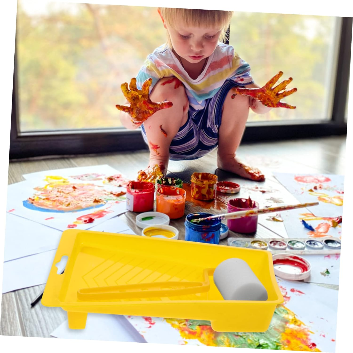 VICASKY 4Sets Portable Paint Roller Sponge for Wall Ceiling and Furniture Painting Tool for Boys and Girls Art Projects Handle Kit image number 6