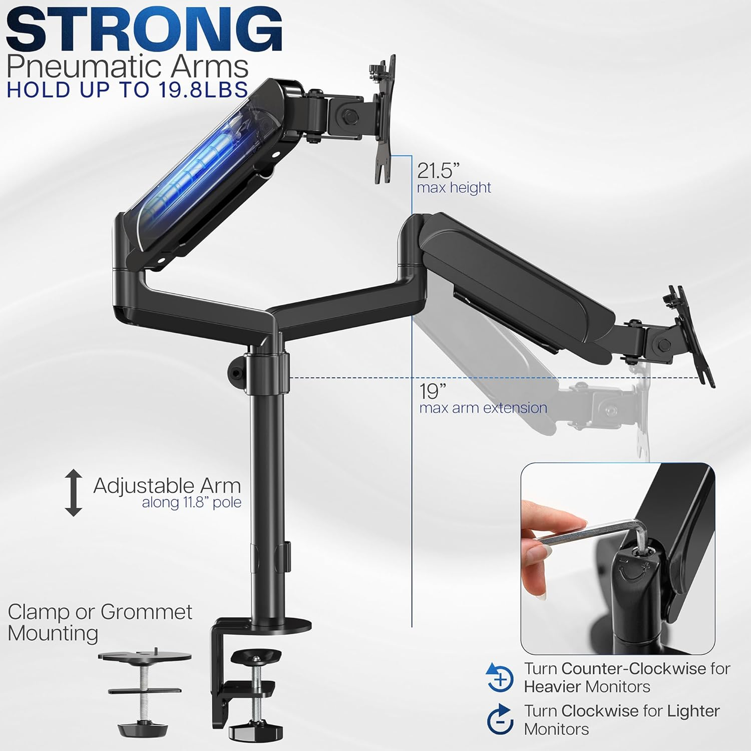 VIVO Dual Arm Computer Monitor Desk Mount with Pneumatic Height Adjustment, Full Articulation, Vesa Stand with C-Clamp and Grommet, Holds 2 Screens up to 32 Inches (Stand-V002K)