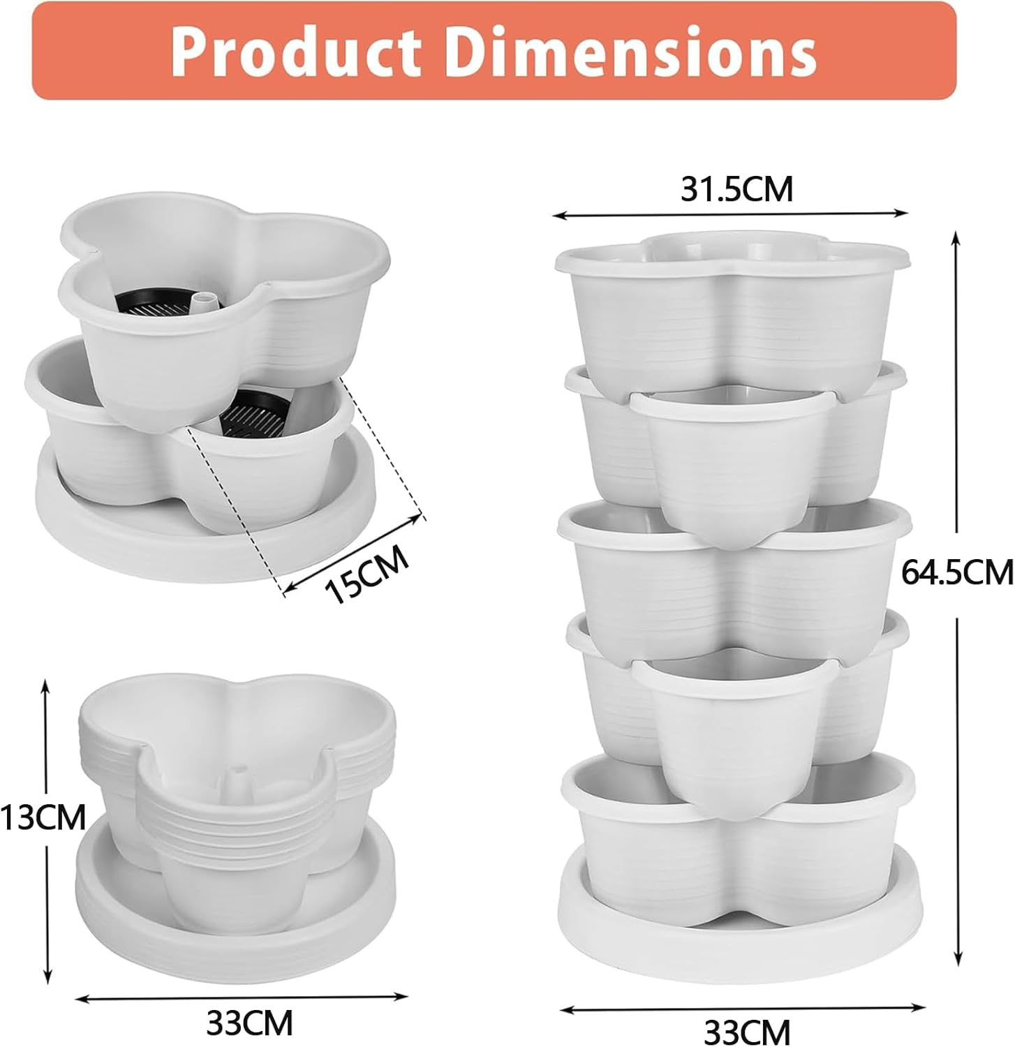 5-Tier Stackable Vertical Garden Planter with Wheels, Self-Watering Design for Strawberries, Herbs, Flowers, and Vegetables &ndash; Brick Red image number 6