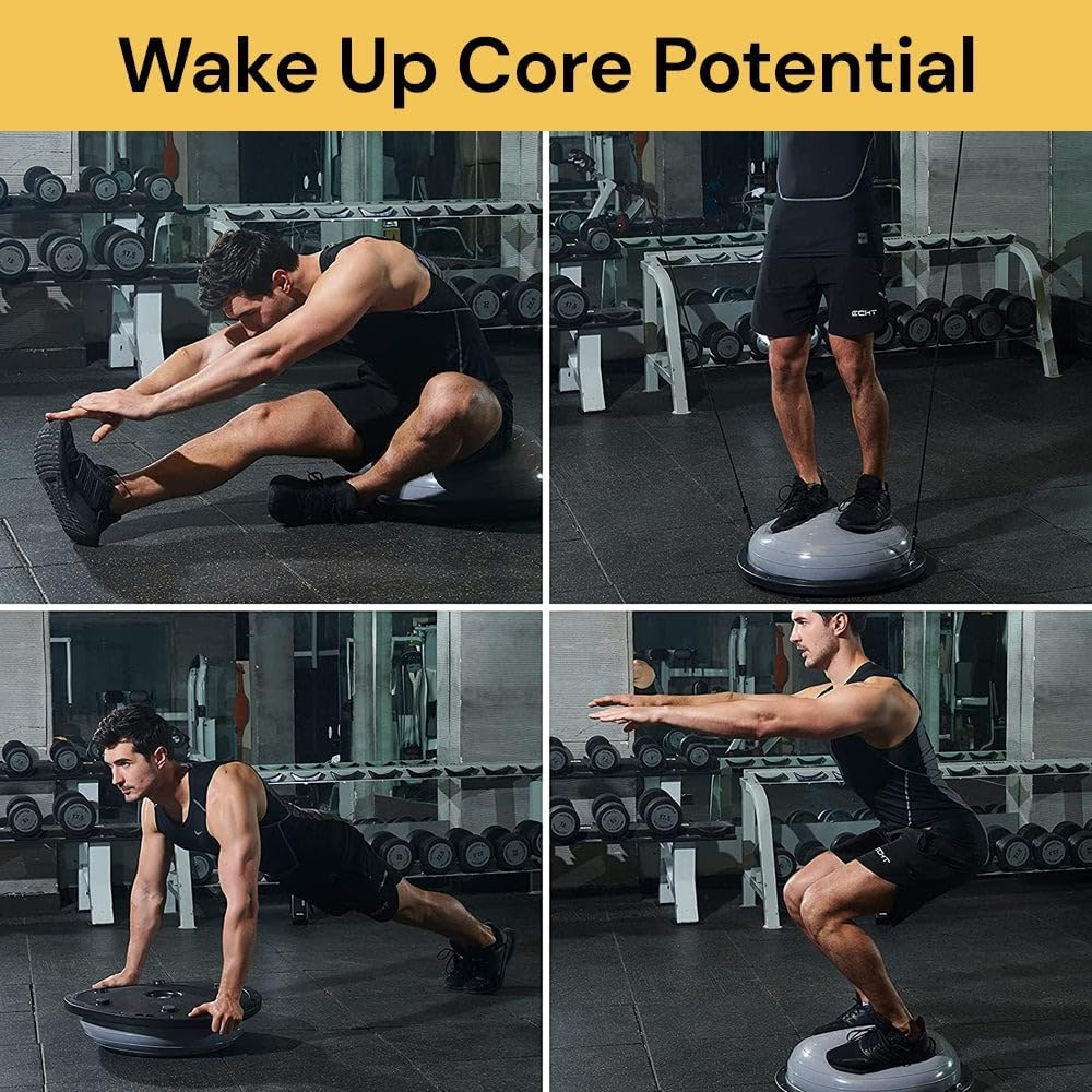 EZONEDEAL Balance Trainer Yoga Exercise Half Ball with Resistance Bands and Foot Pump for Pilates Fitness Home Gym Workout Training Equipment Small Size, Grey image number 2