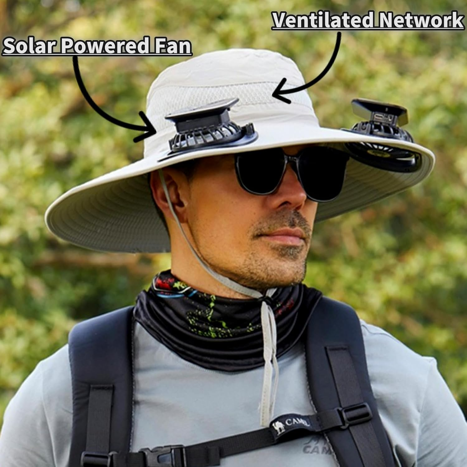 Solar Fan Hat, Outdoor Wide Brim Sun Hat with Dual Cooling Fans UPF50+ Sun Protection 3-Speed Adjustable Airflow, Solar & USB Charging for Fishing, Camping - Black image number 7