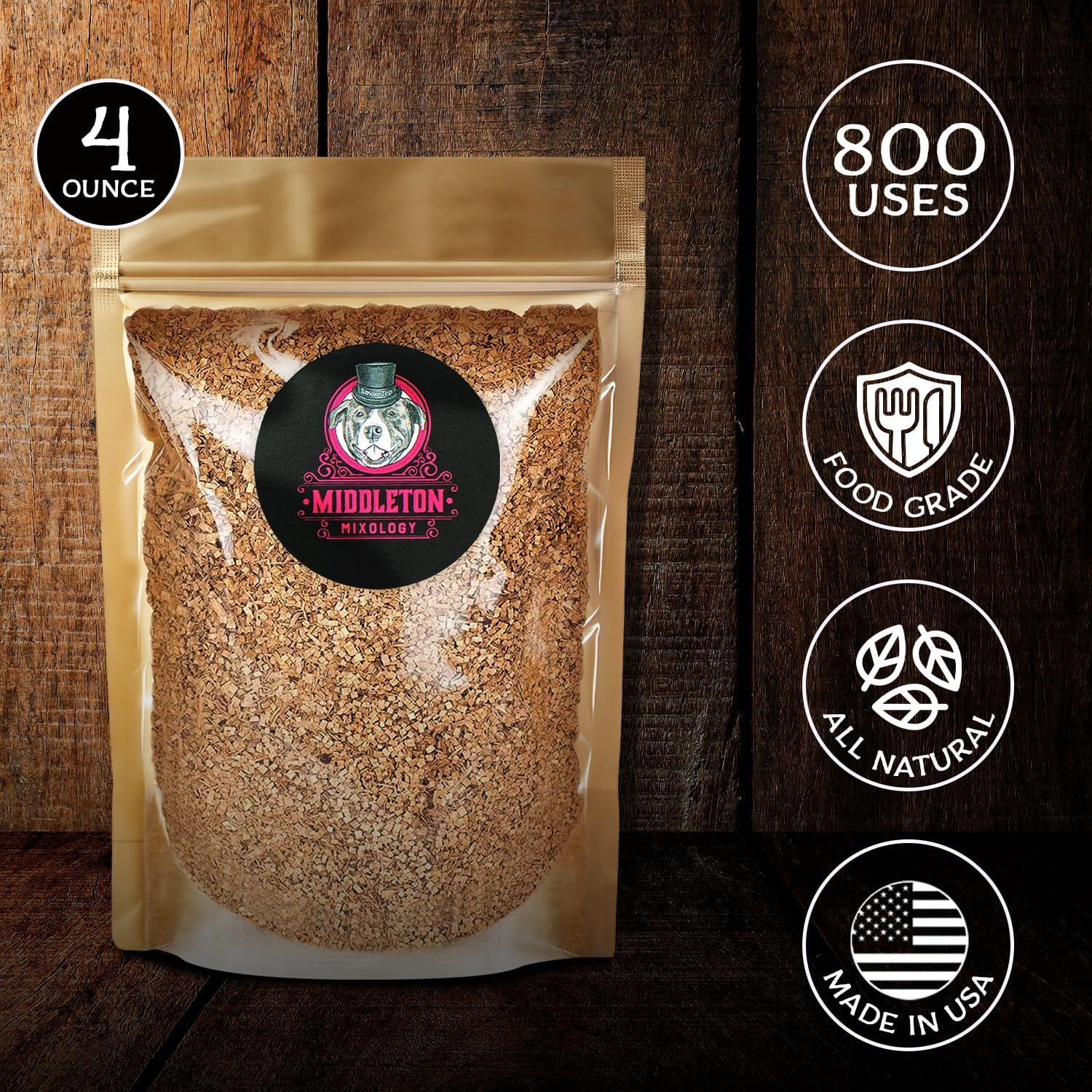 Smoketop 4Oz Bag - Oak Cocktail Smoker Chips for Old Fashioned Cocktails, Whiskey, & Bourbon - by Middleton Mixology Made in the USA (800 Uses) image number 2