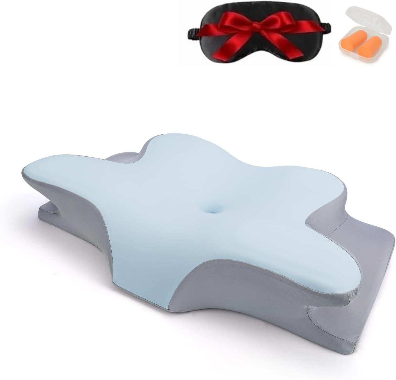 Cervical Neck Pillow, Pain Relief Cooling Butterfly Pillow, Odorless Ergonomic Memory Foam Pillows, Orthopedic Bed Pillow for Side Back and Stomach Sleepers with Pillowcase,Earplugs​, Sleep Mask