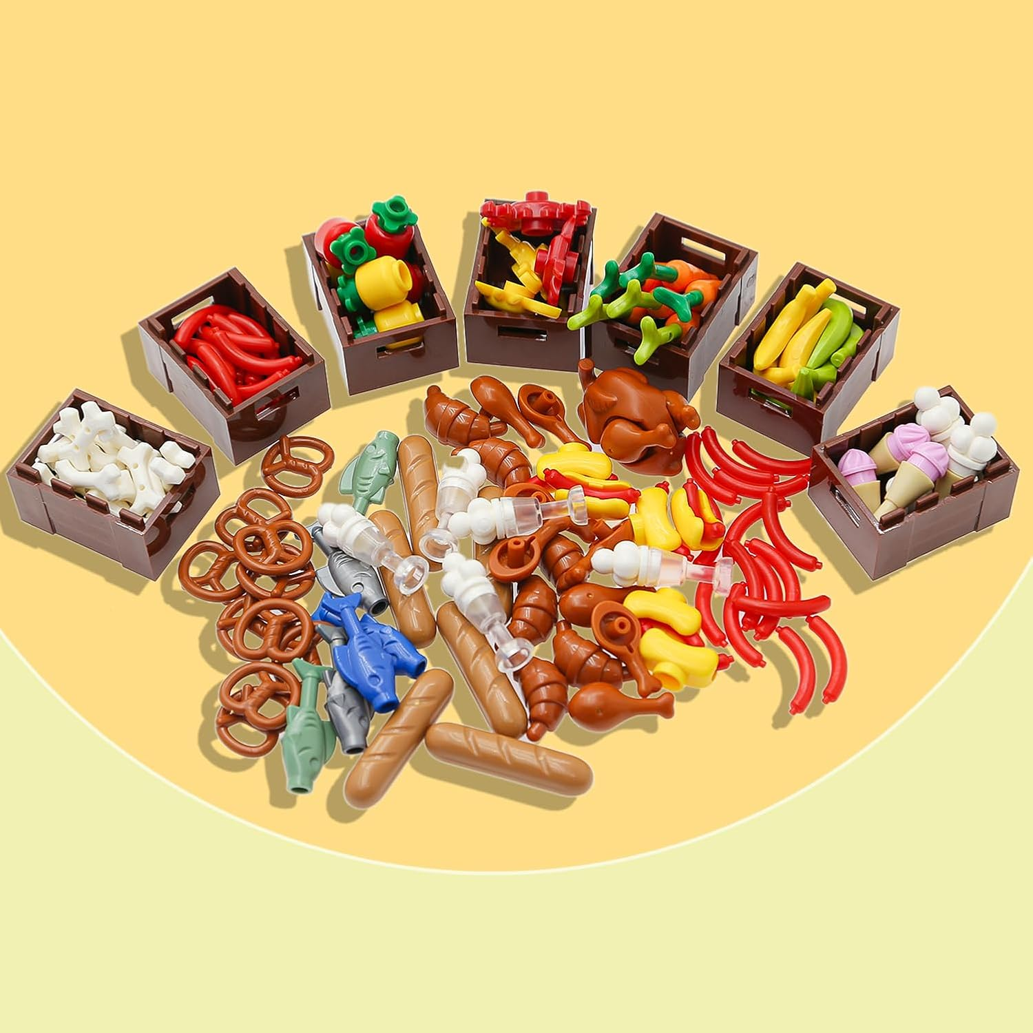 190Pcs City-Supermarket-Kitchen Bricks Compatible with Major Brands Fruits-Apple Ice-Cream-Sundae-Capcake-Sweet Cones Turkey-Chicken-Hotdog-Shopping-Trolley Diy-Picnic-Toys for Kids image number 5