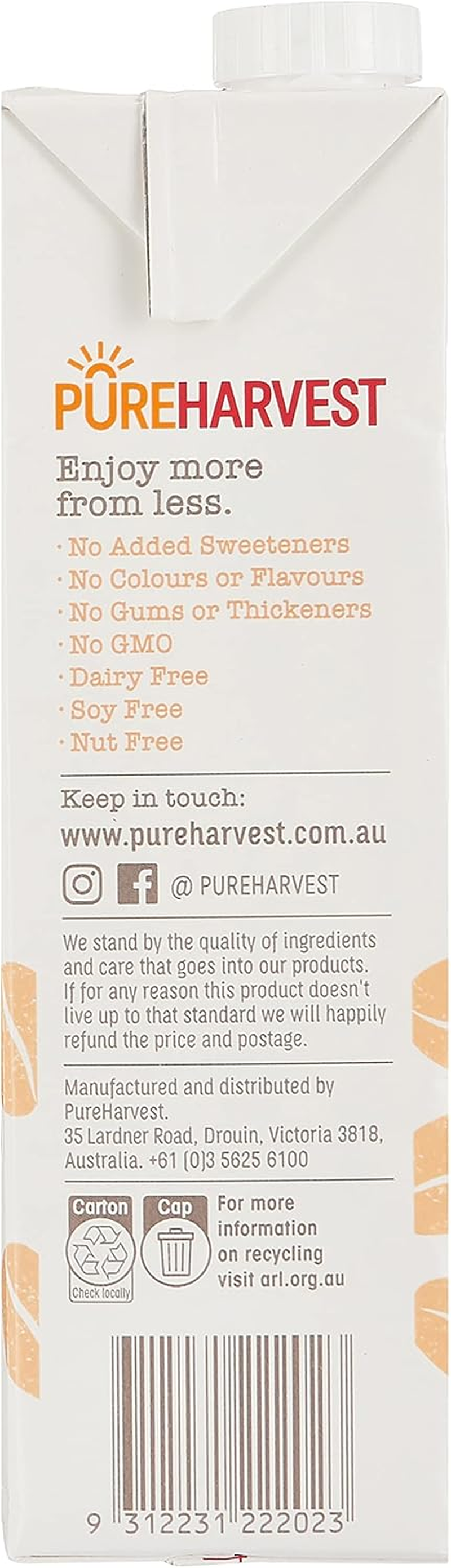 Pure Harvest Organic Oat Unsweetened Milk 1 Litre (Pack of 3) image number 1