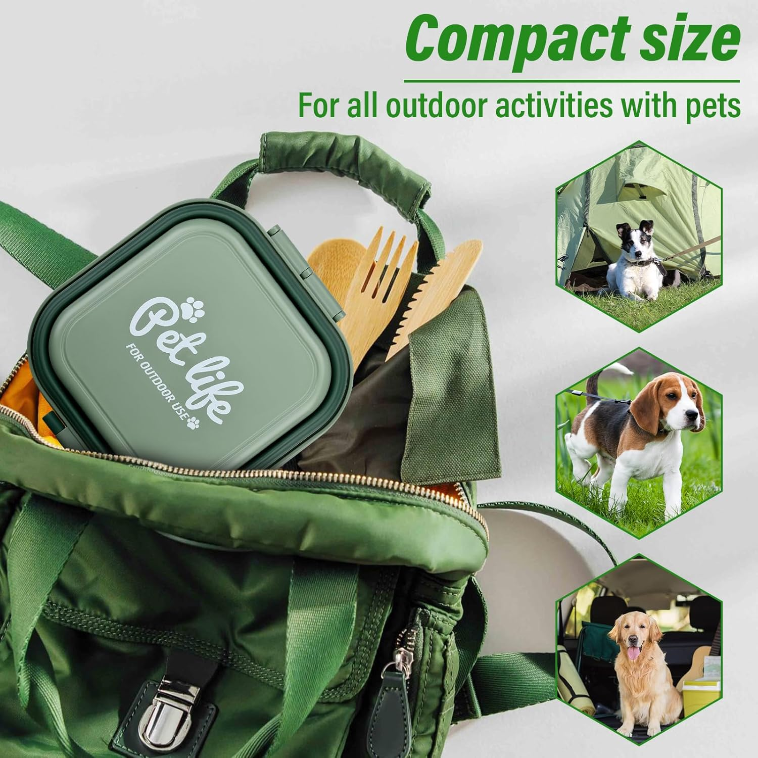 Portable Foldable Dog Bowl, 400 + 400 Ml, 2-In-1 Food Bowl, Travel Bowl, Dogs with Lid and Carabiner for Dogs and Cats, for Travel or at Home, Green image number 5