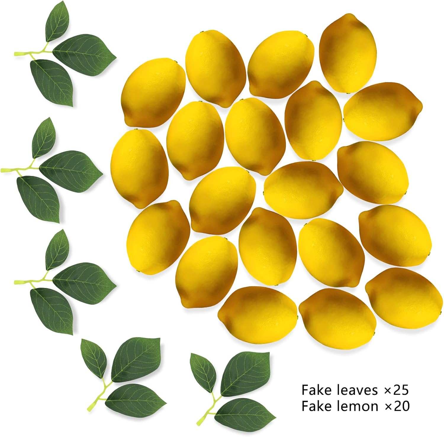 20Pcs Fake Lemons Artificial Fruits with 25 Leaves Faux Yellow Lifelike Plastic Lemon Decorations Realistic Limes Fruit Decor for Home Kitchen Table Cabinet Holiday Party Photography Props image number 3