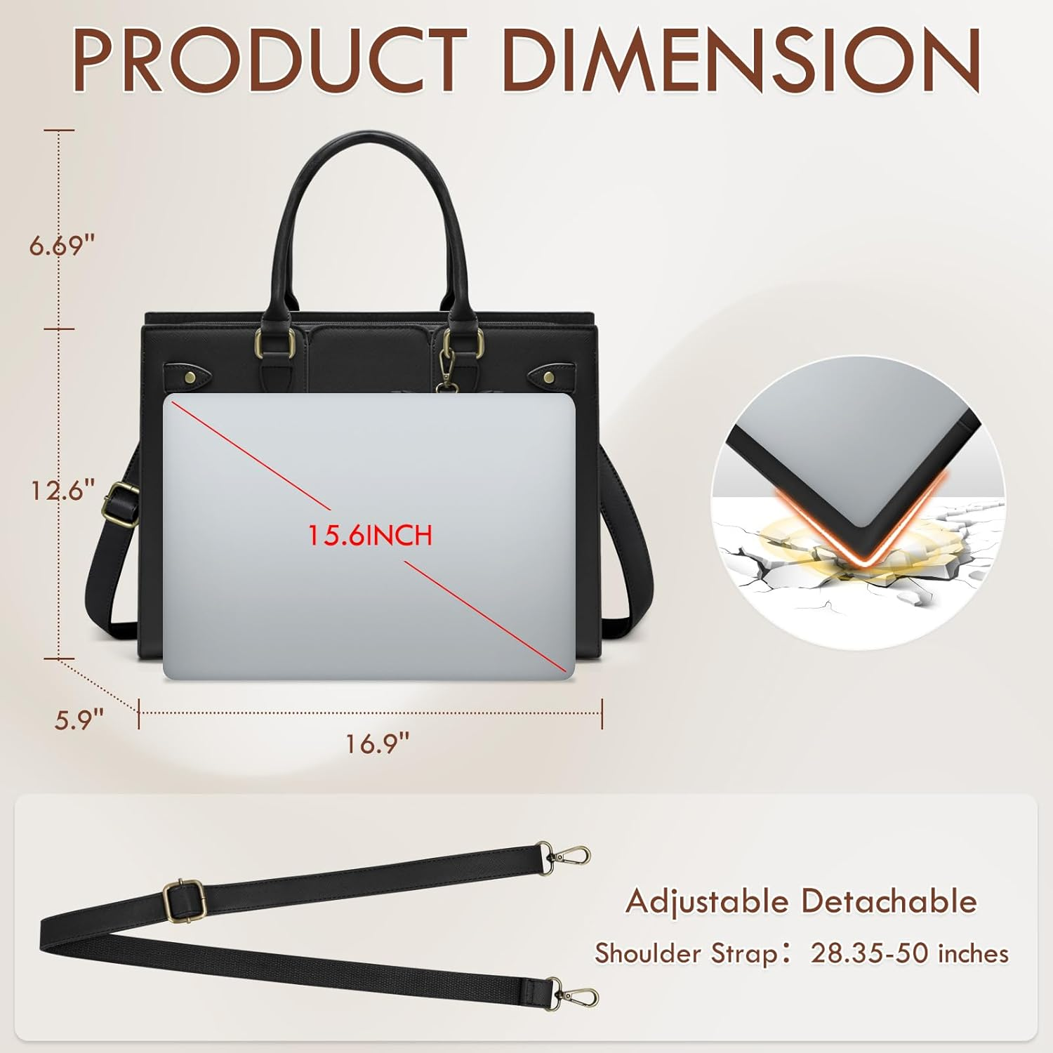RAINSMORE Laptop Bag for Women 15.6 Inch Laptop Tote Bag Waterproof Pu Leather Work Bag Professional Computer Briefcase Business Office Teacher Handbag Large Capacity Crossbody Shoulder Bag Purse - Dark Brown image number 2