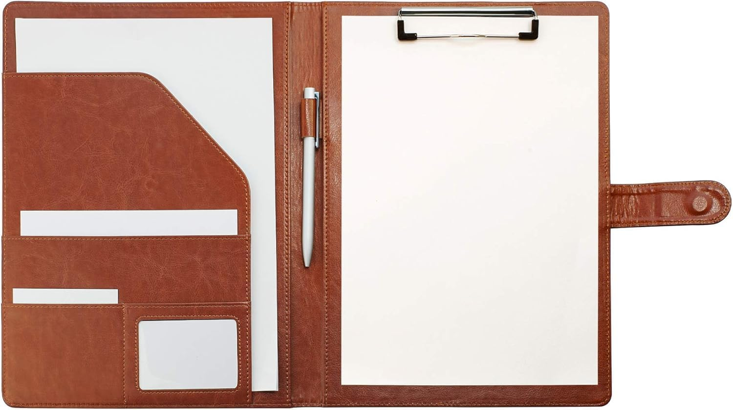 Padfolio Clipboard Folder，A4 Faux Leather Portfolio with Pen Holder & Organizer Pockets for Business, School and Meeting (Black)