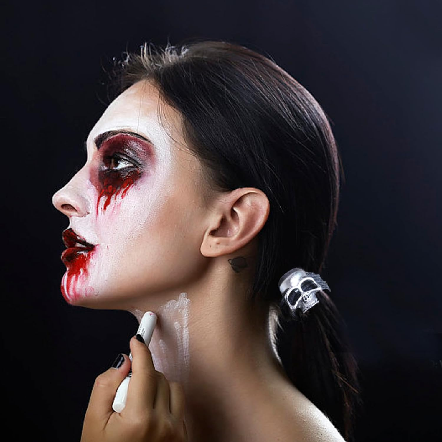 Halloween Skull Hair Ties for Thin Thick Hair,4Pcs Metal Skull Black Hair Elastics Scrunchies No Damage Hair Ropes Ponytail Holders Gothic Halloween Hair Accessories for Womens Girls Cosplay Costume image number 2