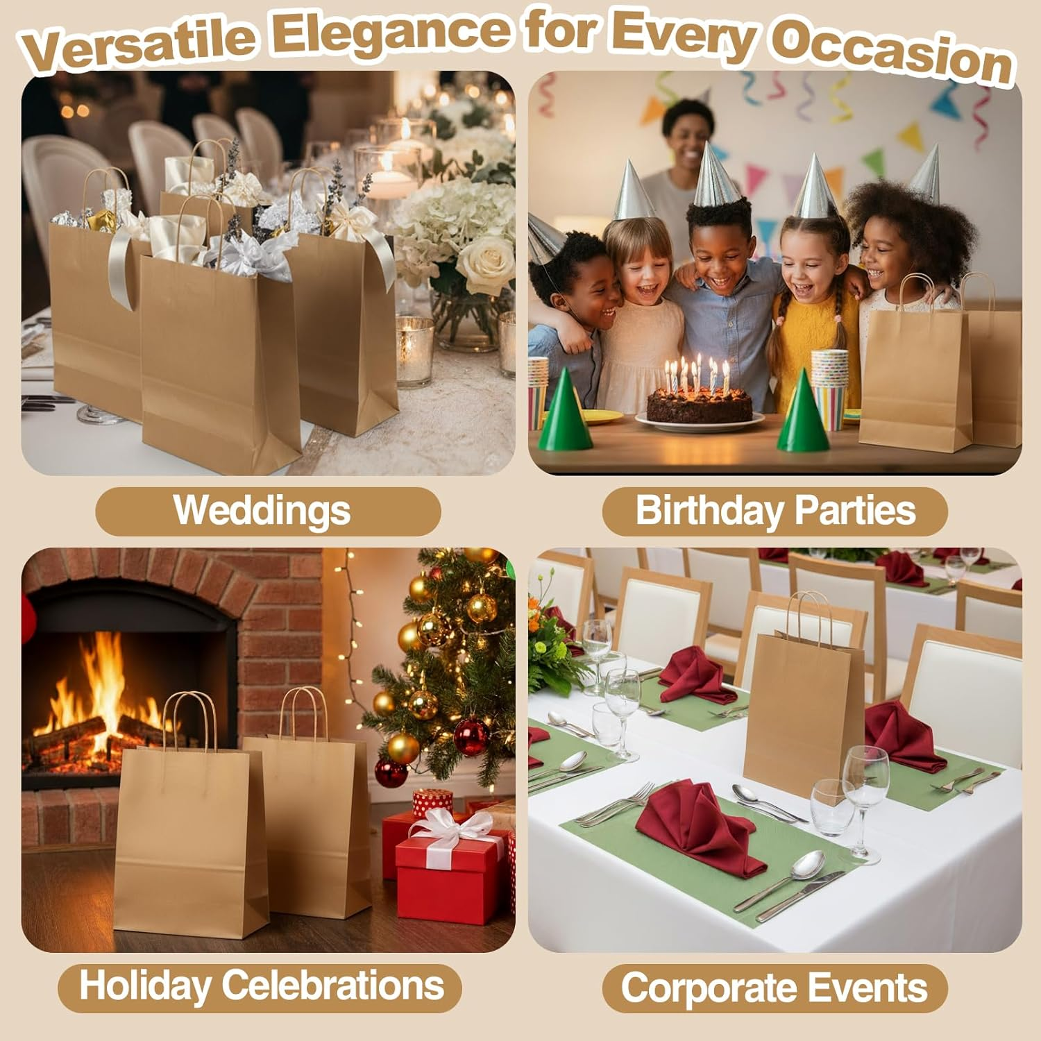 CORORIO 50 Pack Brown Kraft Paper Gift Bags with Handles,21X11X27 CM Small Bags Kraft Paper Bags for Thank You'S Day Shopping Birthday Grocery Retail Business Party image number 5