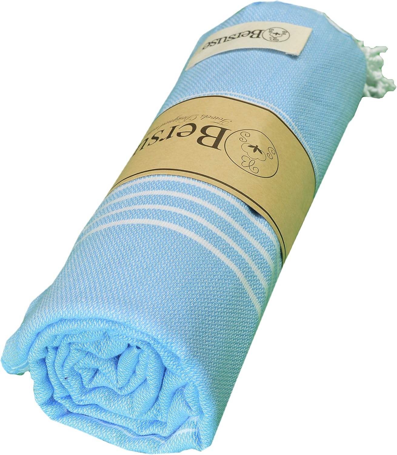Bersuse 100% Cotton Anatolia Turkish Towel - 37X70 Inches, Blue - Forest Green image number 5