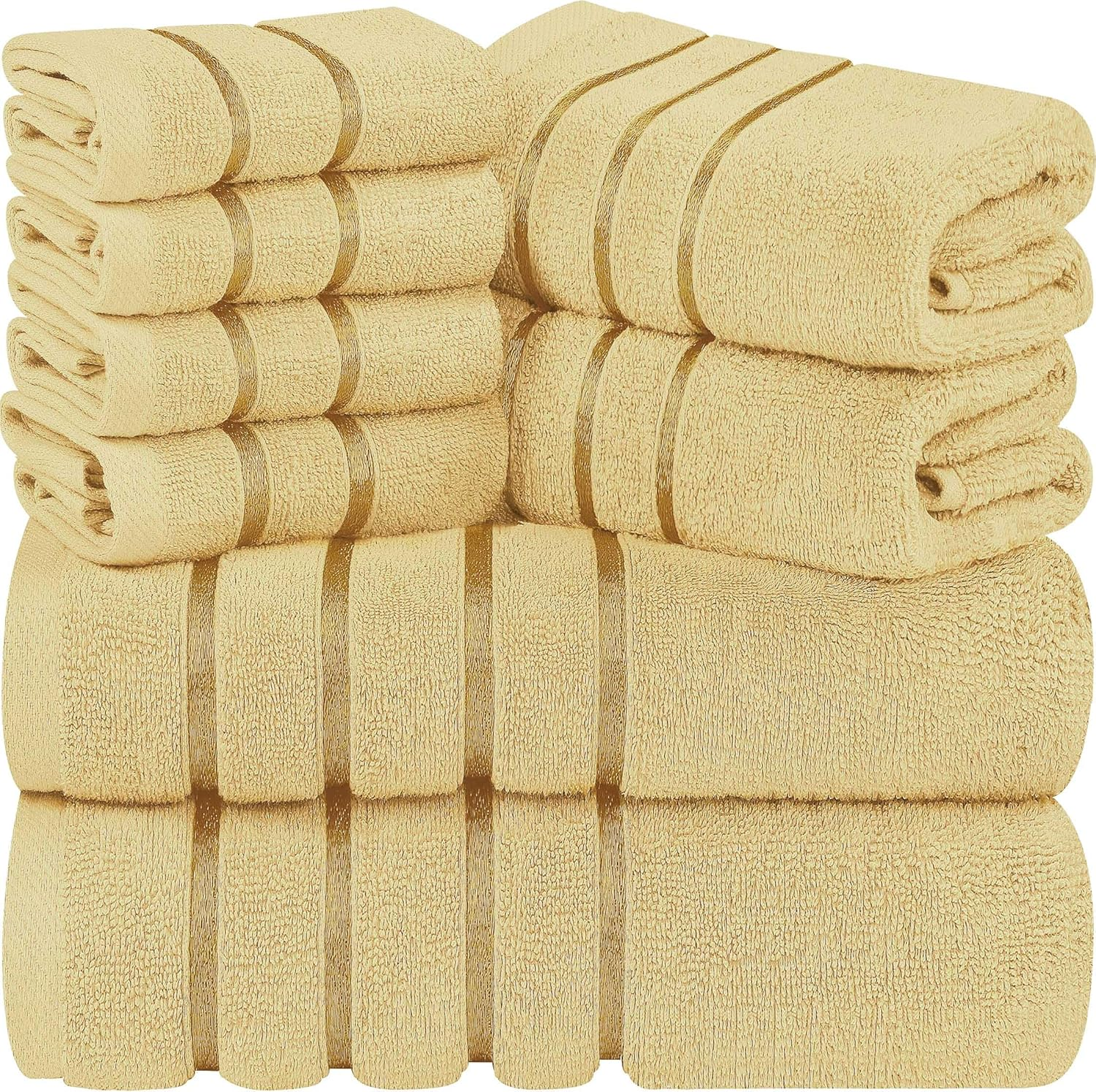 Utopia Towels 8-Piece Luxury Towel Set, 2 Bath Towels, 2 Hand Towels, and 4 Wash Cloths, 600 GSM 100% Ring Spun Cotton Highly Absorbent Viscose Stripe Towels Ideal for Everyday Use (Cool Grey)