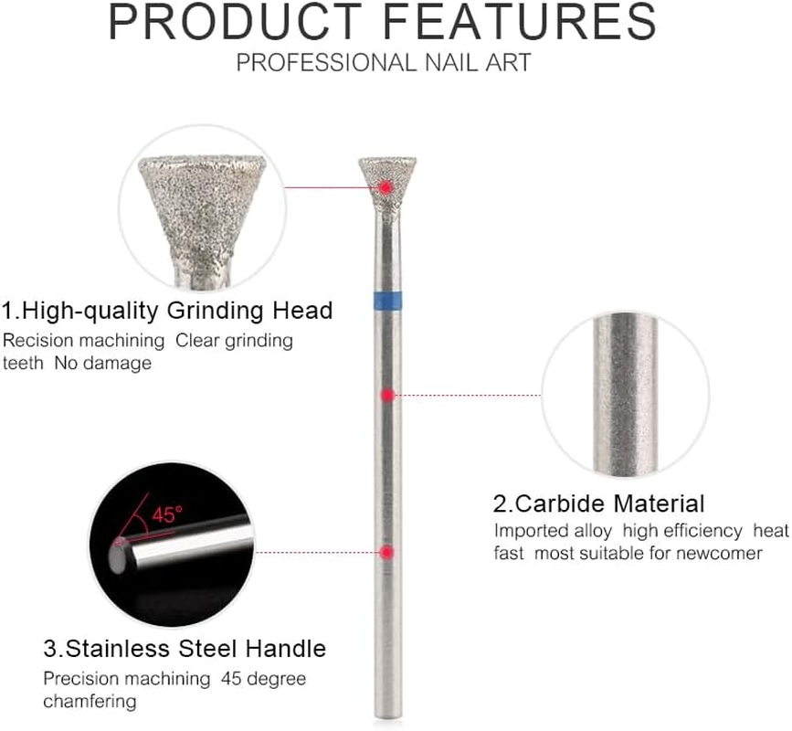 KADS Cuticle Nail Drill Bits Cuticle Bit for Nail Drill Diamond Drill Bits 3/32&rdquo; Professional Safety Cuticle Clean Drill for Electric Remove Cuticle Dead Skin (47D-M, Inverted Cone Shape) image number 1