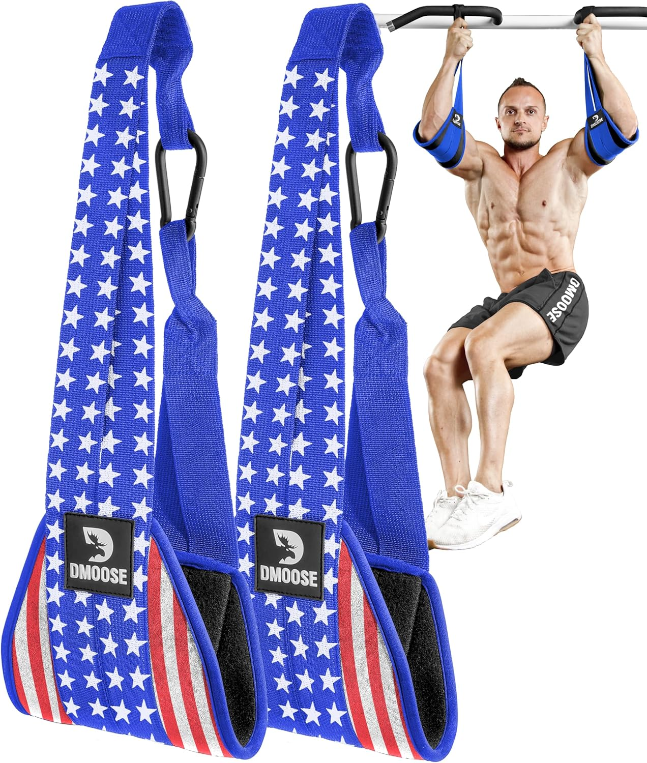 Dmoose Fitness Hanging Ab Straps for Pull up Bar & Core Strength Training - Thick Padded Arm Strap for Ab Swing with 2 Rust-Resistant Carabiners - Pull up Straps for Ab Workouts at Home and Gym