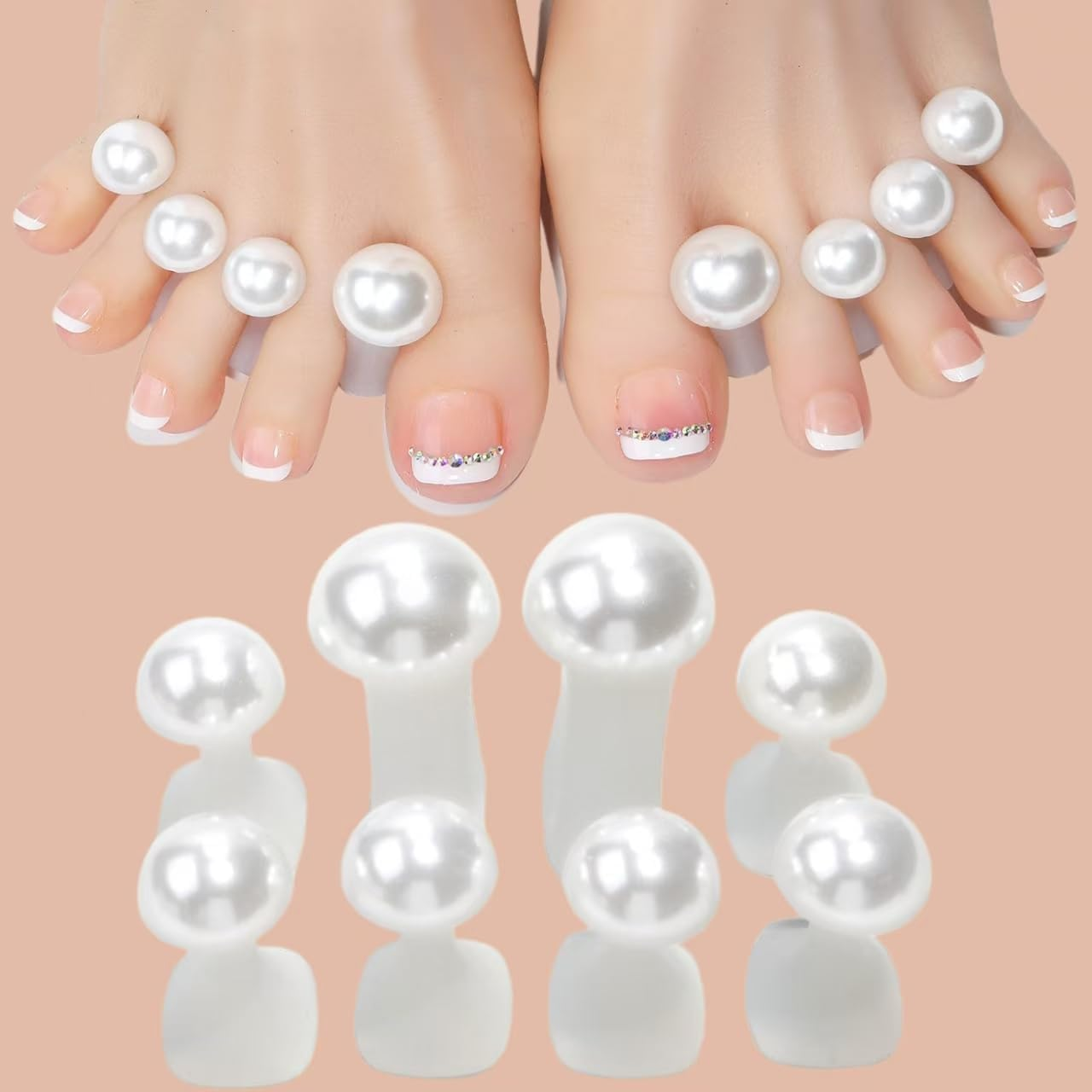 8Pcs Soft Silicone Toe Separator,Reusable Charming Pearls Pedicure Toe Dividers Toenail Manicure Dividers for Nail Polish Application (Pearls, One Size) image number 4