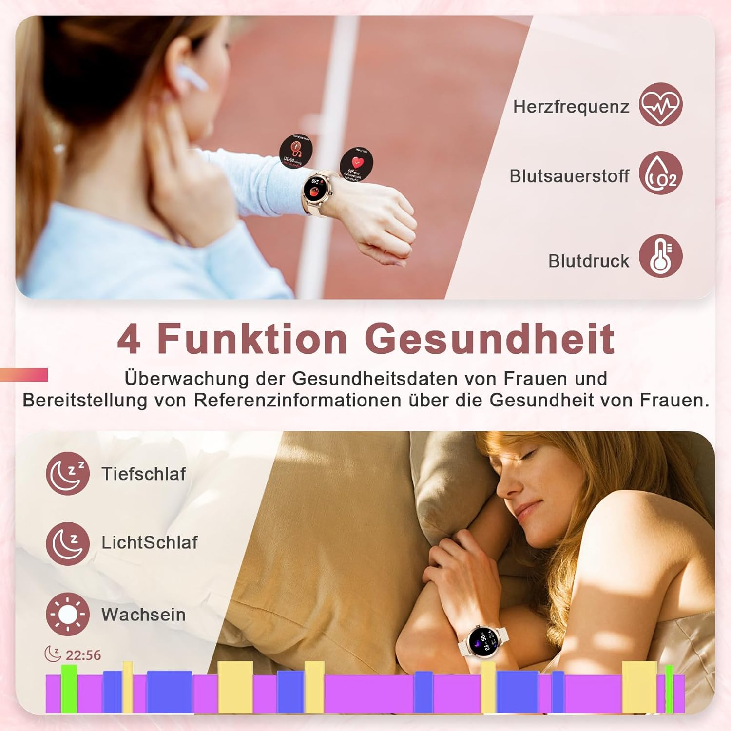 Smart Watches for Women(Answer/Make Call), 1.1&rdquo;HD AMOLED Screen Bluetooth Smartwatch for Android Ios Phones, IP68 Waterproof Fitness Activity Trackers with Heart Rate/Spo2/Blood Pressure/Sleep Monitor image number 3