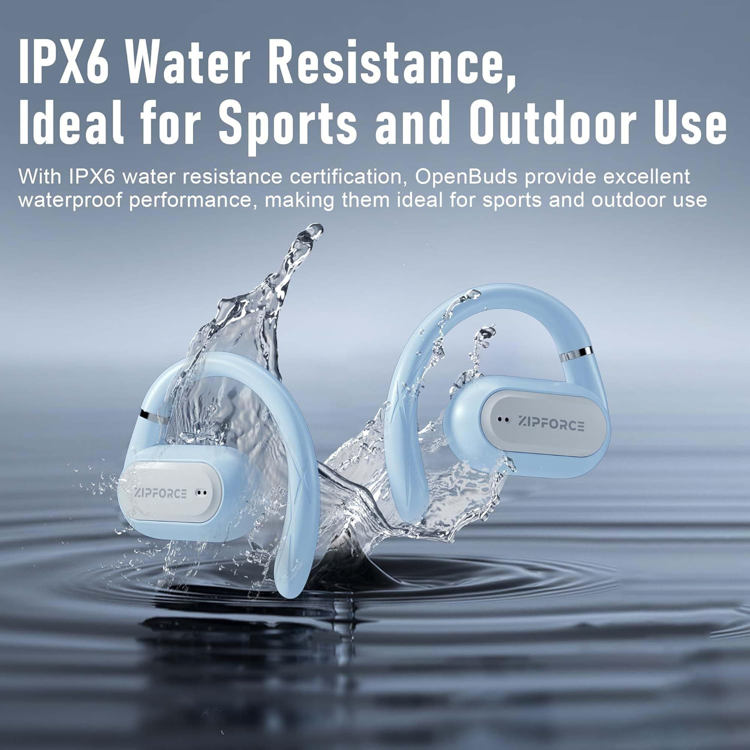 ZIPFORCE True Wireless Earbuds, Open-Ear Bluetooth 5.4 Headphones 4-Mics ENC Clear Call, Bluetooth Earbuds Touch Control 40 Playtime, IPX6 Waterproof TWS, Light-Weight Earphones - Blue image number 1