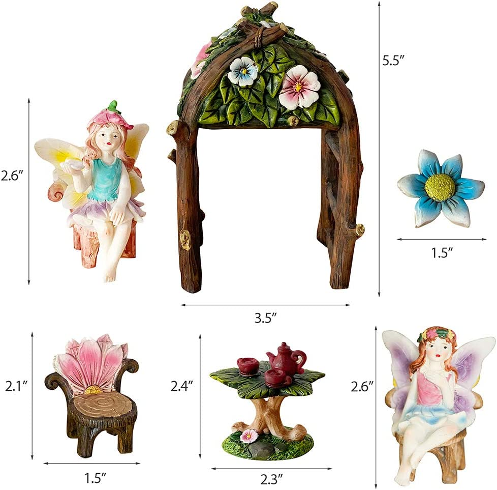 Miniature Fairy Garden Fairies - Fairy Houses Accessories Mini Village Patio Indoor Outdoor Garden Set Kit Decor Flower Succulent Garden for Kids Girl Boy Birthday Gifts Cake Topper Decorations image number 3