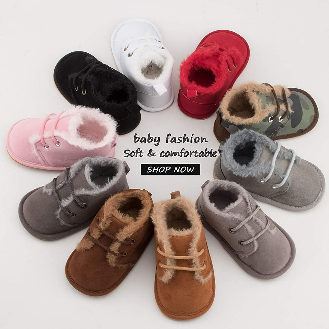 CENCIRILY Baby Boys Girls Warm Boots Infant Anti-Slip Rubber Sole Lace-Up Fleece Ankle Booties Newborn First Walking Shoes image number 2