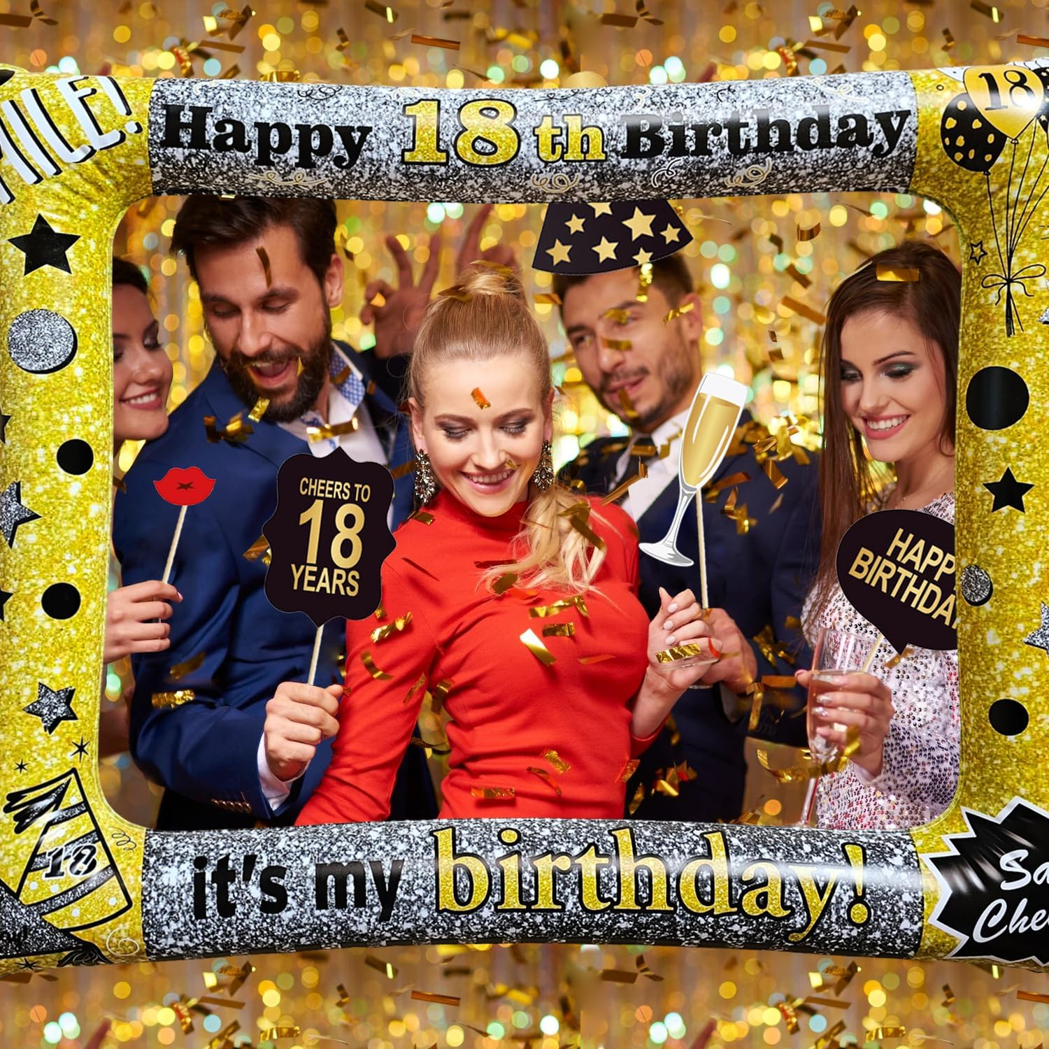 18Th Birthday Inflatable Photo Booth Selfie Frame & Props Set Giant Selfie Photo Booth Picture Frame Photo Props Blow up Photo Frame for 18 Years Old Birthday Party Decoration Suppliese image number 4