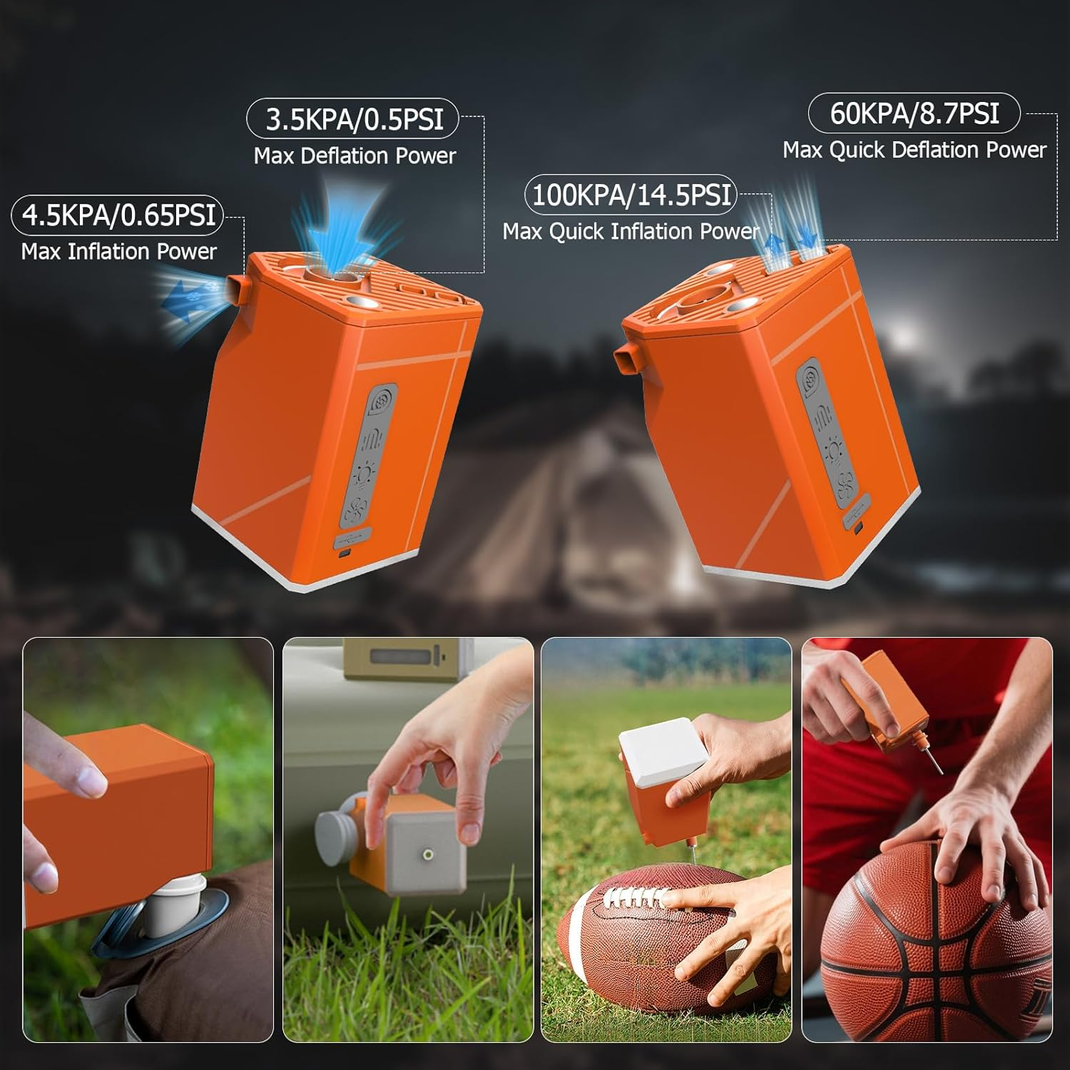 Portable Air Pump, Electric Air Pump with Camping Lantern and Fan, Rechargeable Mini Pump with 10 Nozzles, Quick Inflate Deflate for Air Mattress, Air Bed, Pool Toys, Floats, Swimming Ring,Vacuum Bags image number 4