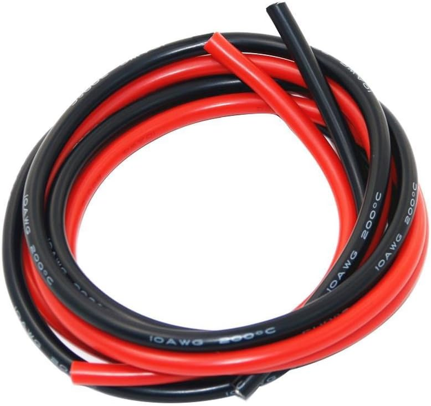 BNTECHGO 10 Gauge Silicone Wire Ultra Flexible 20 Feet High Temp 200 Deg C 600V 10 AWG Silicone Wire 1050 Strands of Tinned Copper Wire Stranded Wire Model Battery Cable Black and Red Each Color 10 Ft