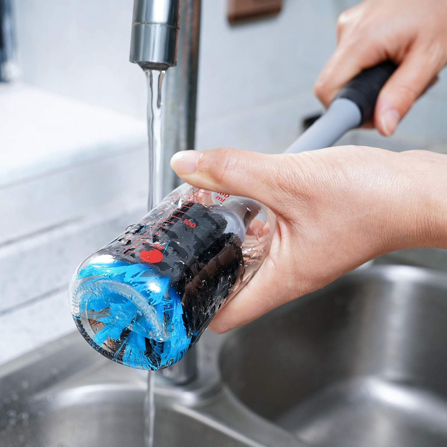 MOSOLAN 2-In-1 Bottle Brush with Straw Brush, Long Handle Water Bottle Scrubbing Brush, Built for Cleaning Sport Bottles, Baby Bottles, Water Bottles, Coffee Mugs, Wine Decanters, Flask, 1 Pack image number 1