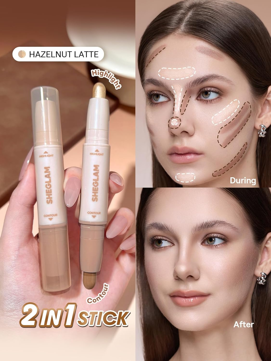 SHEGLAM 2-In-1 Contour & Highlight Stick Cream Waterproof Contour Stick-Hazelnut Latte image number 6