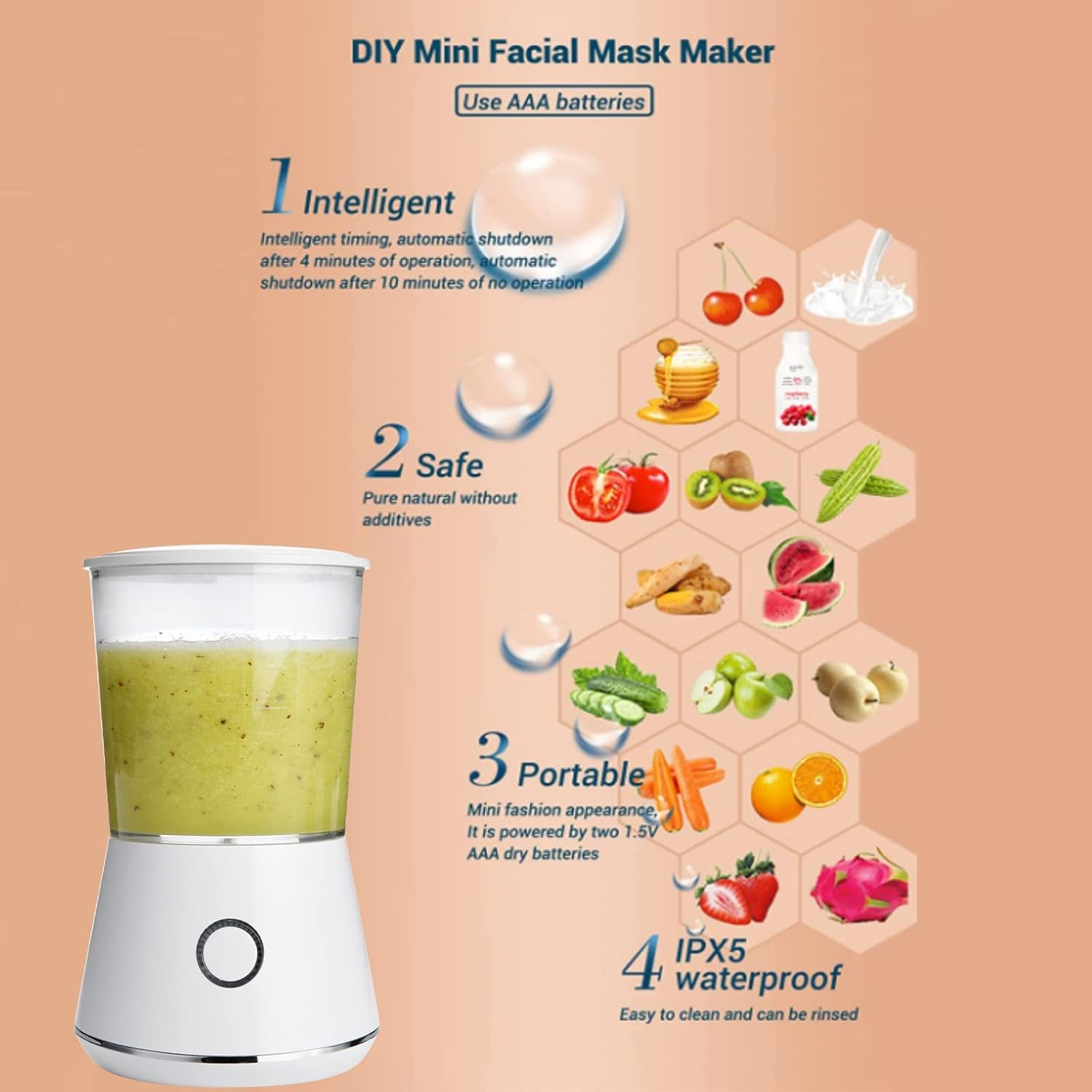 Face Mask Maker with 16Pcs Collagen, DIY Natural Fruit Vegetable Mask, Automatic Face Mask Machine for Eye Chest Hand Neck Skin Care, SPA Facial Skin Care (Battery) image number 1