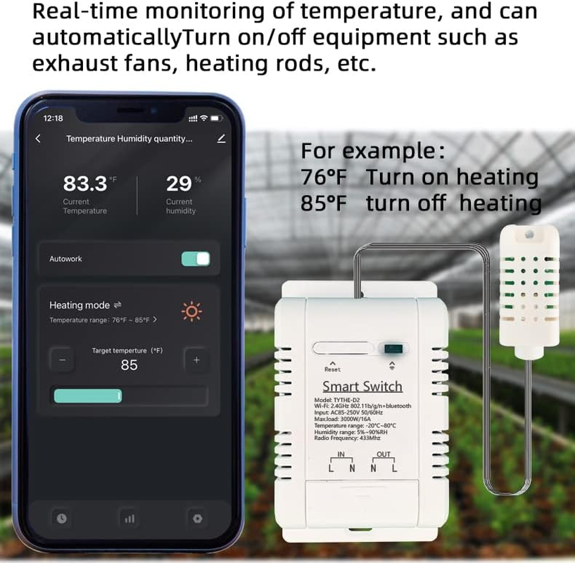 MHCOZY Tuya Aapp Wifi Smart Switch Sensor Controller,Ac85-250V 16A Temperature Humidity with Energy Consumption Monitoring, APP Remote Control,Compatible with Alexa Google Home image number 6