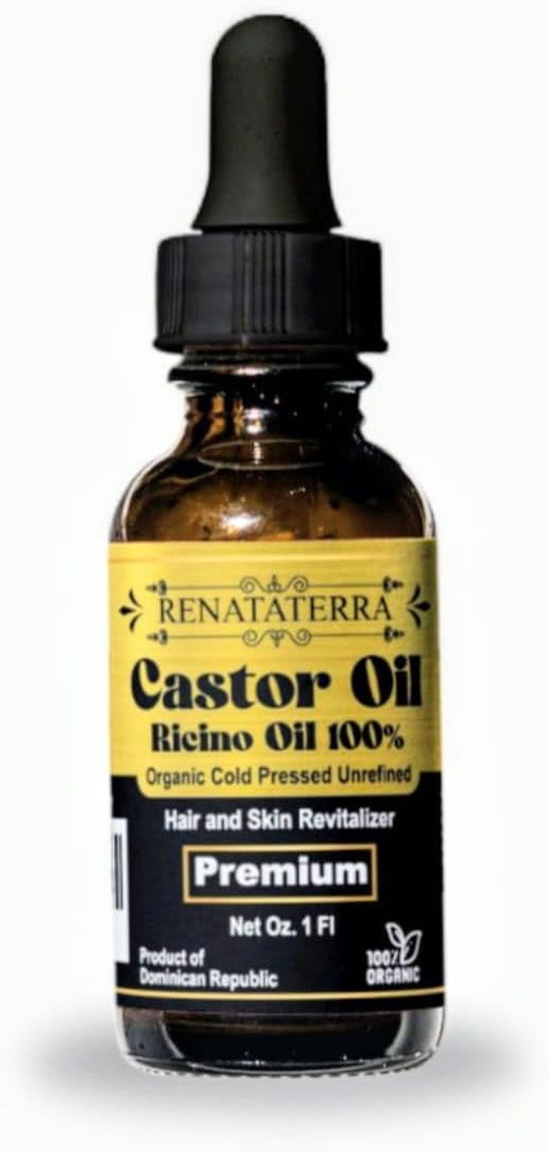 Renataterra Aceite De Ricino Dominicano Prensado En Frio 1 Oz - Para El Crecimiento Del Cabello, El Rostro, El Cuero Cabelludo, Cejas Y Pesta&ntilde;as M&aacute;s Gruesas., Ambar image number 1