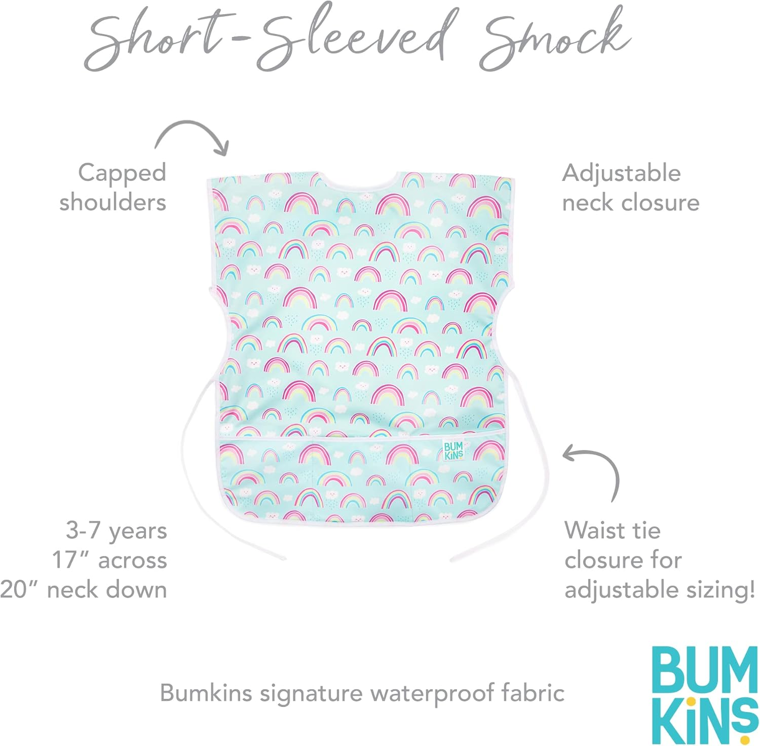 Bumkins Bibs, Toddler Bib, Waterproof Bibs for Girls and Boys 3-7 Years, Short Sleeve Toddler Art Smock, Kids Paint Smock, Children&rsquo;S Art, Craft and Play