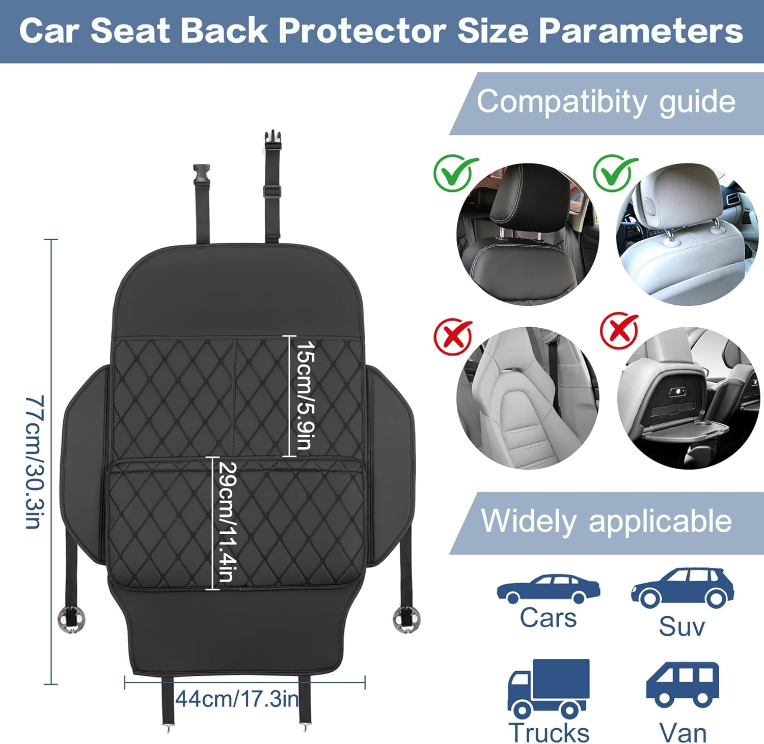 Car Backseat Organizer, Auto Seat Protector Kick Mat for Child Kids, Universal Leather Seat Back Cover with 3 Storage Pockets, Waterproof Anti-Fouling Seats Protection Accessories for Car SUV Truck image number 3