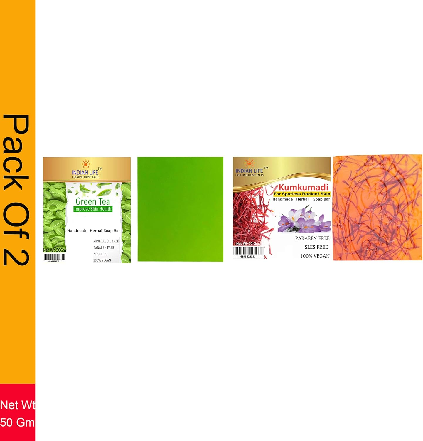 Kumkumadi-Green Tea Detox Face Soap & Body Soap for Acne, Blackheads, (50 Gm Each) Pack of 2 (2 X 50 G) Paraben Free| SLS Free| Mineral Oil Free| image number 2