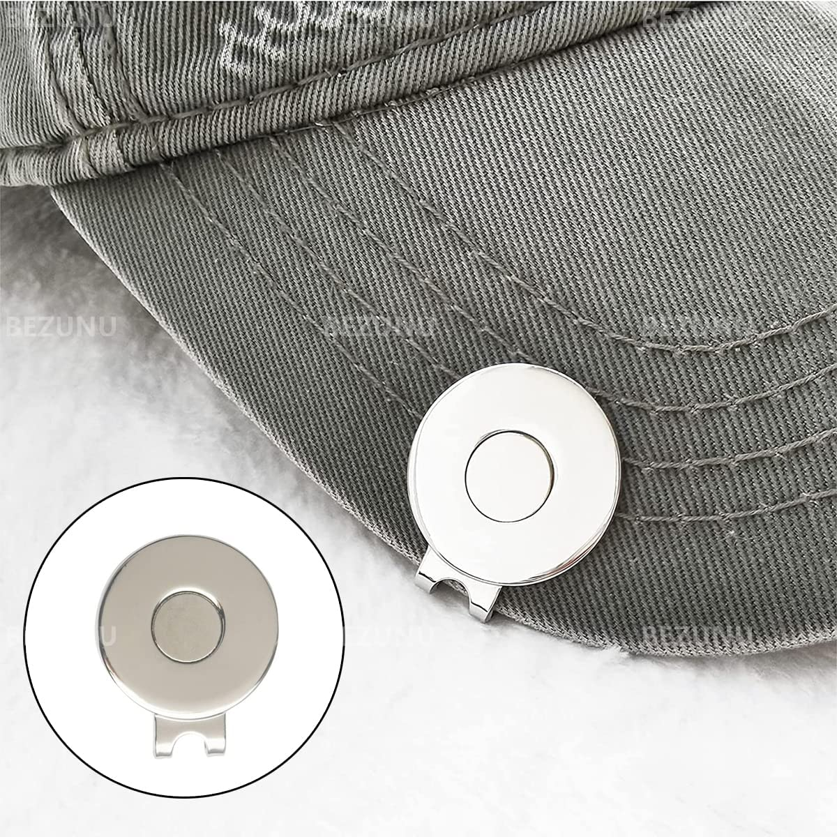 Magnetic Golf Hat Clips, 2PCS Alloy Golf Ball Aiming Marker Golf Bag Cap Belt Accessories (Silver) image number 2