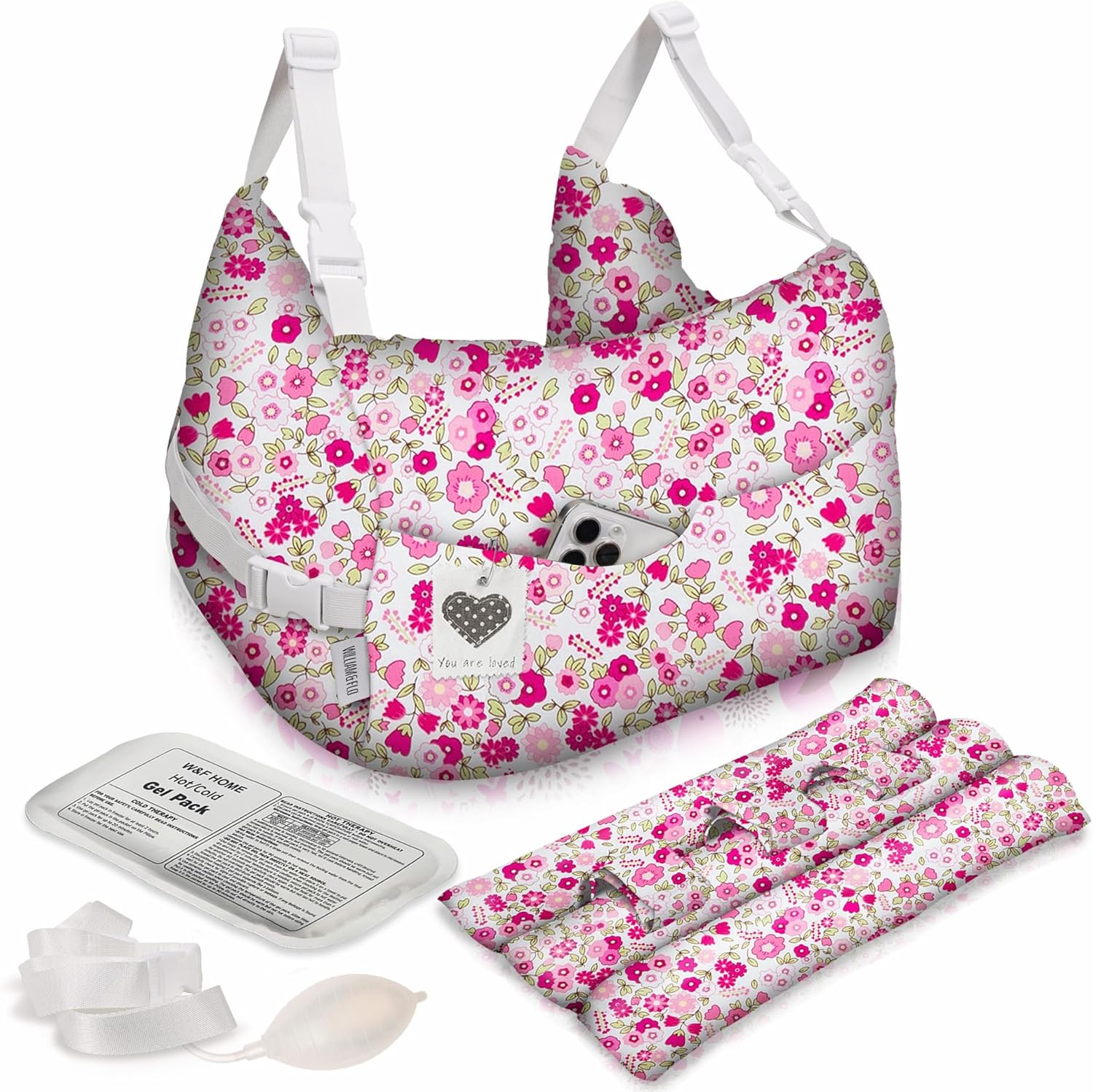 W&F HOME Mastectomy Pillow, Mastectomy Recovery Supplies, Post Mastectomy&rsquo;S Must Haves, Breast Reduction Recovery Supplies, Open Heart Surgery Pillows, Breast Pillows for Sleeping - Pink Flower image number 5