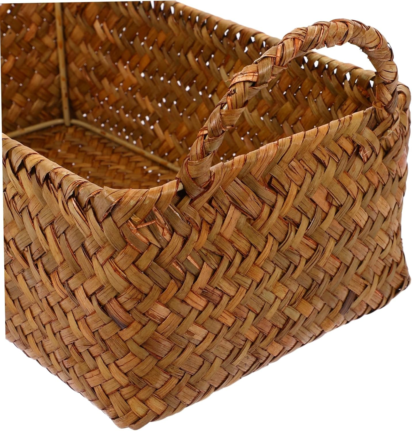 KOMBIUDA Mini Foldable Rattan Woven Basket Double Handle Snack Storage Rectangular Desktop Bread Holder Kitchen and Home Supplies image number 3