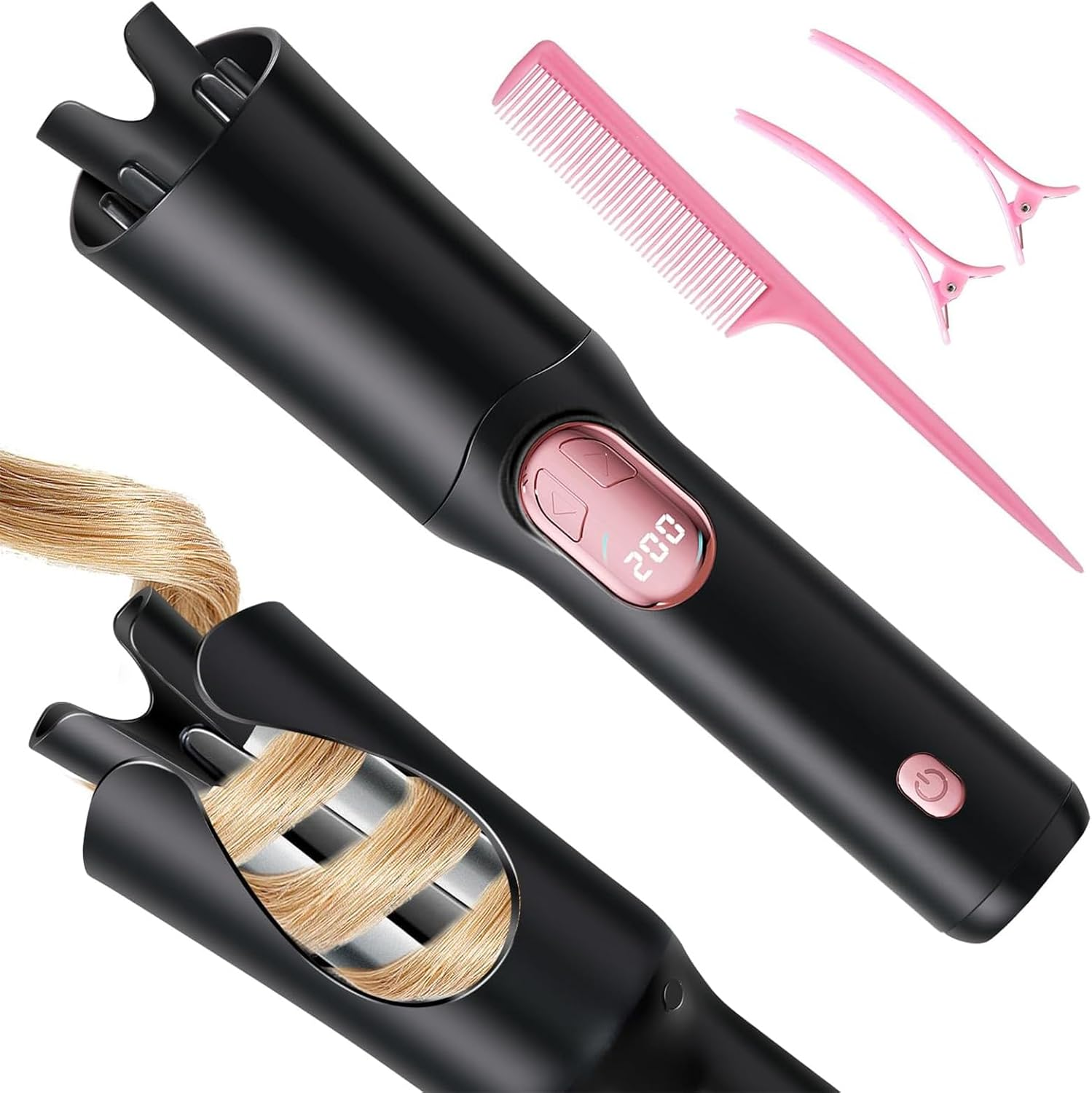 UOEPOWA 40Mm Wave Curling Iron, Deep Waver Curling Iron, Ionic Beach Waves Curling Wand with Ceramic Tourmaline Barrel, Dual Voltage, Anti-Scalding Fast Heating for Short and Long Hair (Purple)
