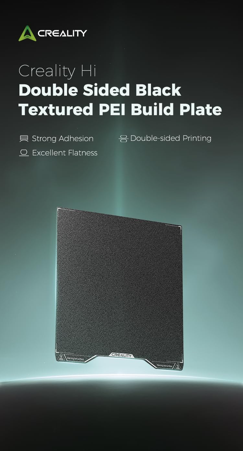 Creality Hi Double Sided Black Textured PEI Build Plate (280 * 265Mm), without Magnetic Flexible Steel Plate, Strong Adhesion, Excellent Flatness, 3D Printer Platform for Creality Hi