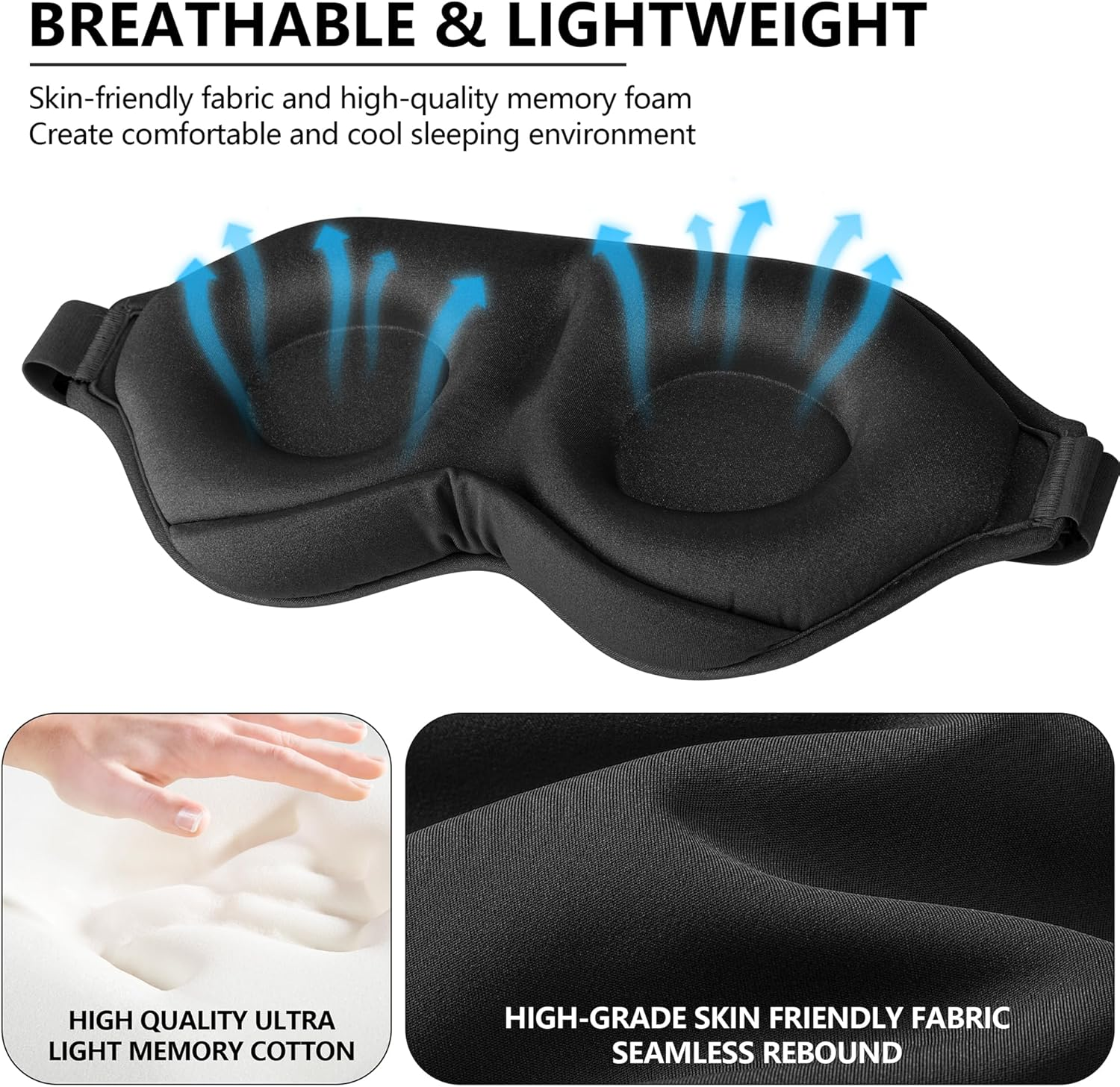 ZQQO Sleep Mask Blackout for Men Women - 3D Black Eye Mask for Sleeping as Mini Travel Essentials 100% Light Blocking Sleeping Mask with Soft Breathable Zero Eye Pressure Perfect for Side Sleepers image number 4