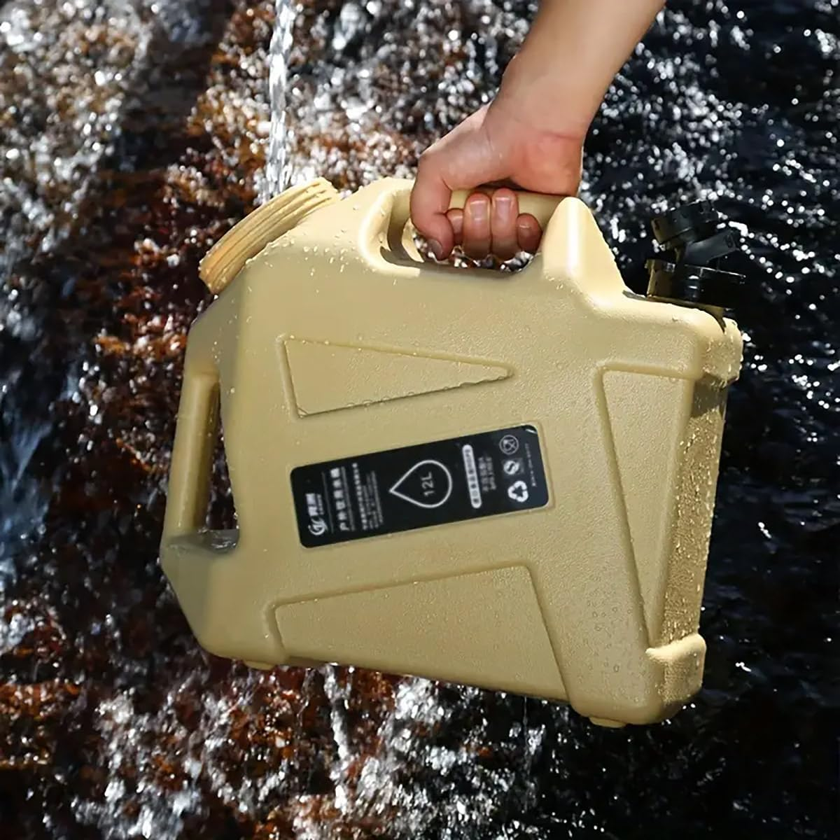 AIMALL Outdoor Camping Water Storage Container - Portable 12L PE Drinking Water Tank, Square, Black/Khaki/Green, 13.8X12.2X6.3 Inch