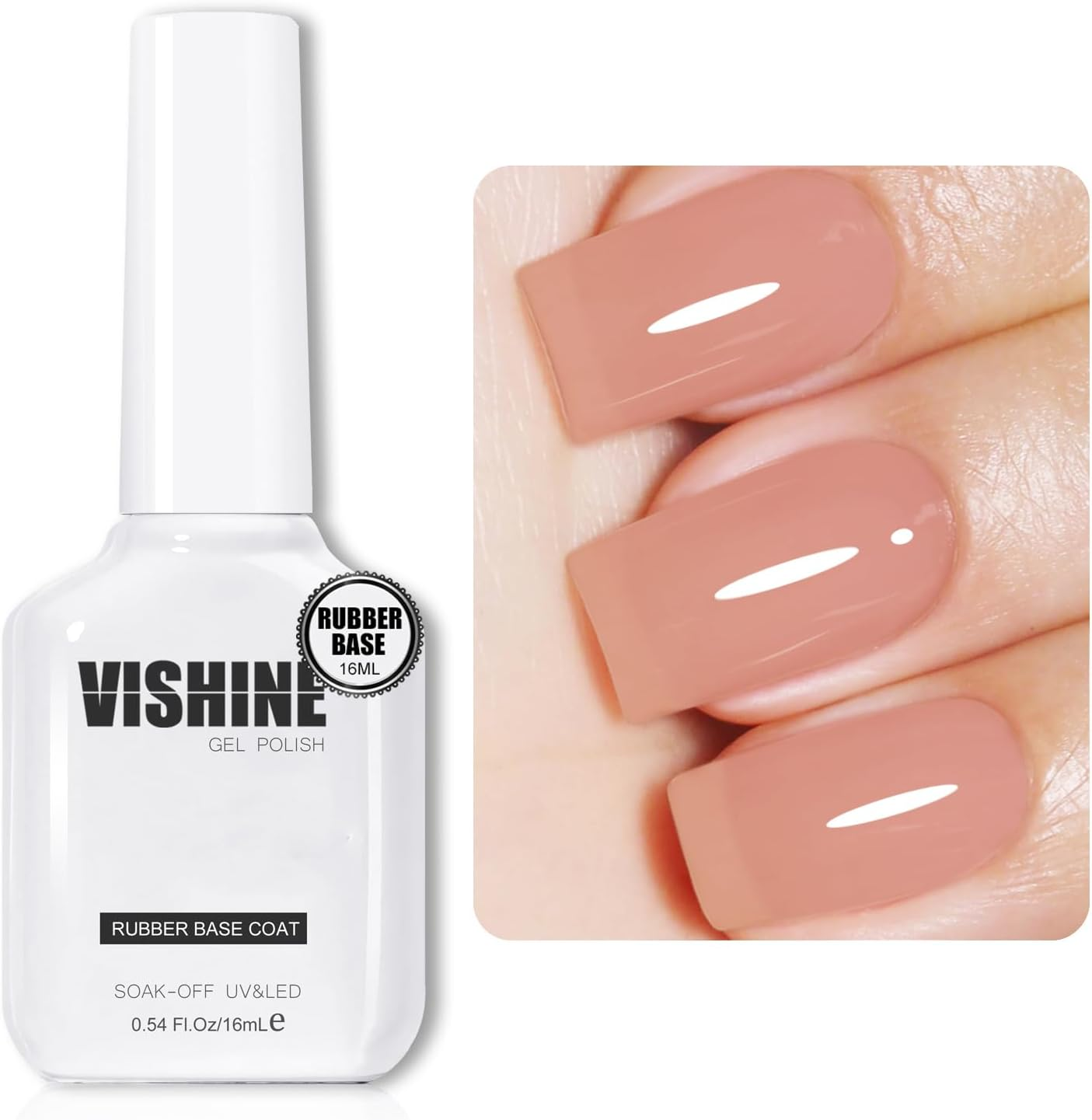 Vishine 16Ml Deep Nude Rubber Base Builder Gel, 6 in 1 Rubber Base Gel Polish for Nail Thickening, LED Nail Lamp Cured Nail Strengthener Extension Color Base Gel in a Bottle R066