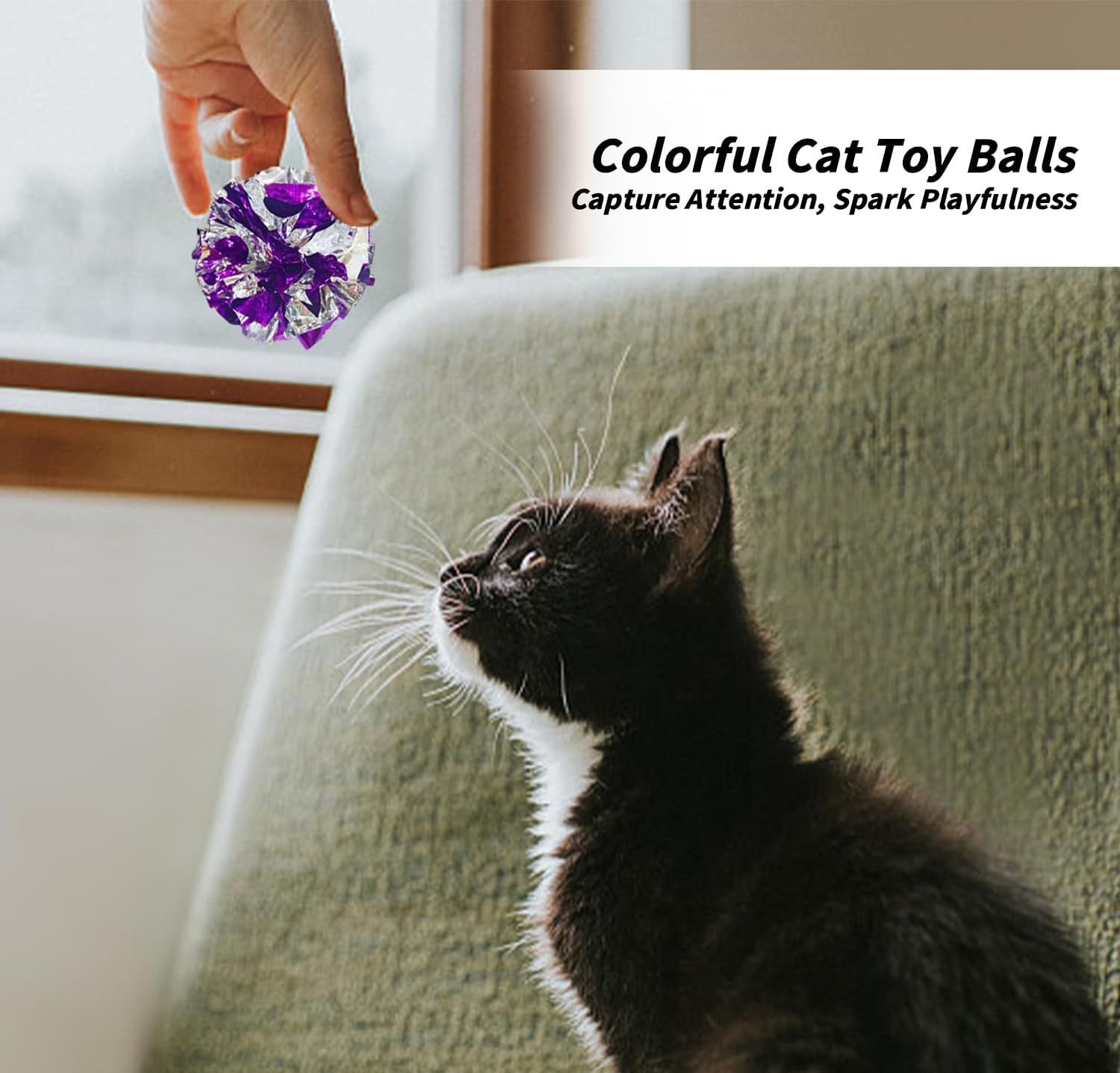 Ecixniy 20 Pcs Cat Crinkle Balls, Colorful Interactive Toys for Cats, Lightweight, Shiny Mylar Balls, Cat Play Balls for Kittens, Indoor Cat Toy, Crinkle Balls with Crisp Sound （Random Color）