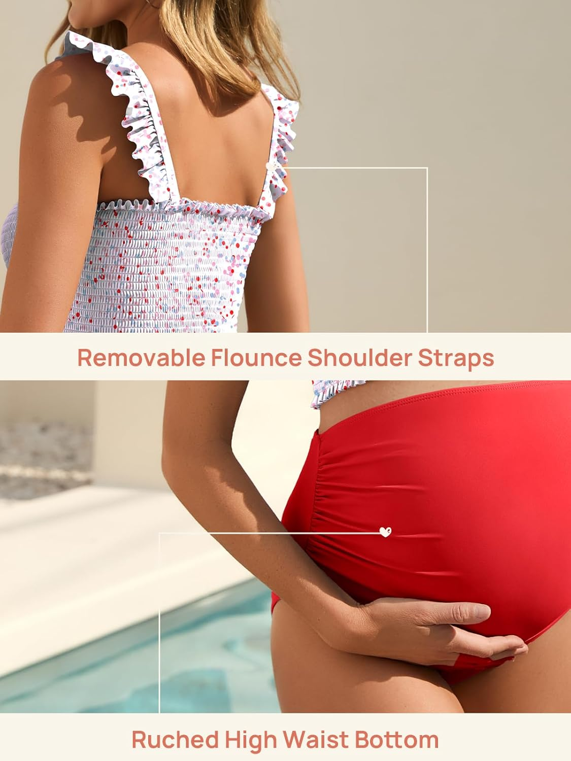 Maternity High Waist Bikini Swimsuit Two Piece Ruffled Hem Cute Floral Bathing Suit image number 5