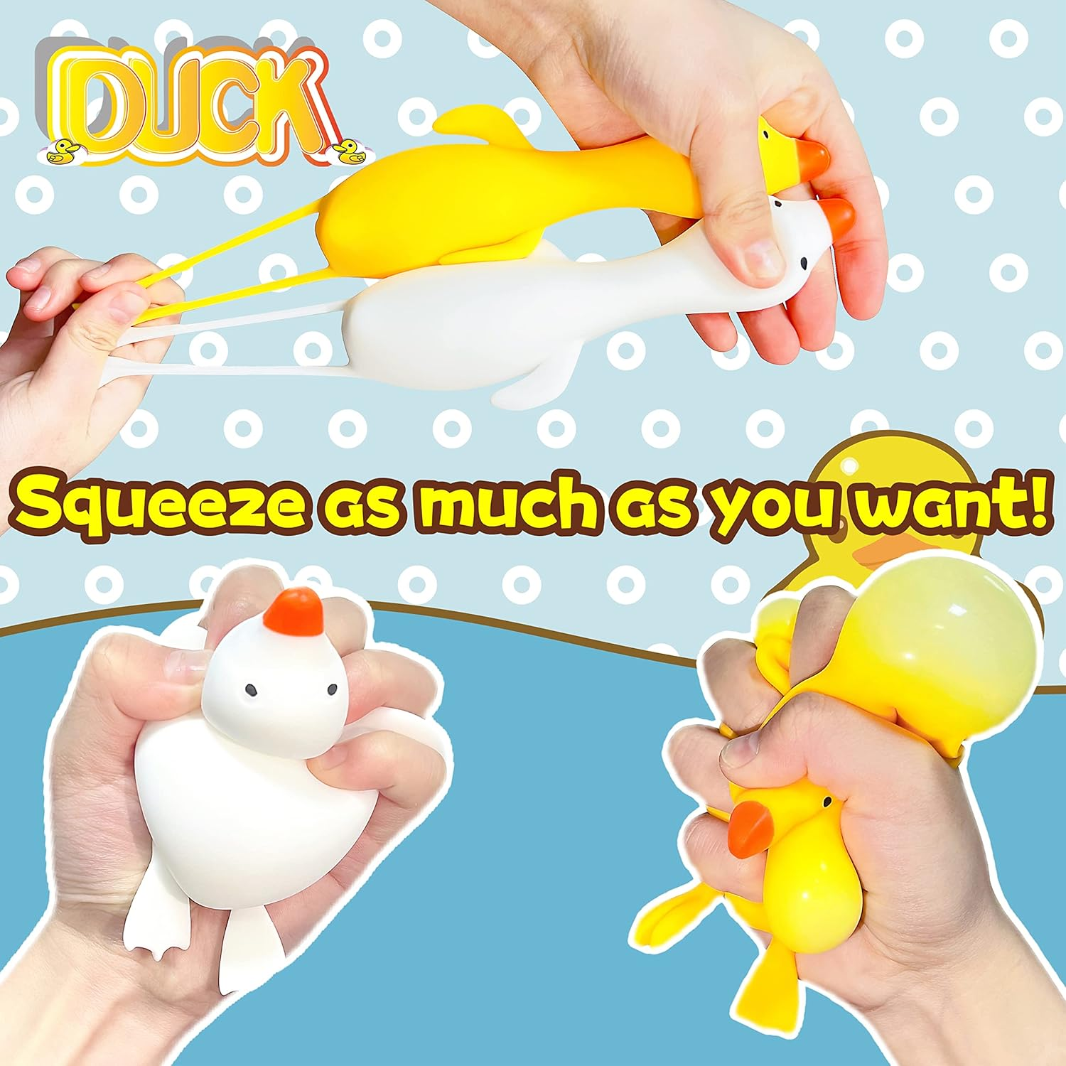 Stretchy Stress Relief Balls (Set of 2) Duck Squeeze Ball Sensory Fidget Toys | Anxiety Relief Animal Dough Balls for Boys, Girls, Kids, Adults | Squishy Stress Balls Squish Toys image number 4